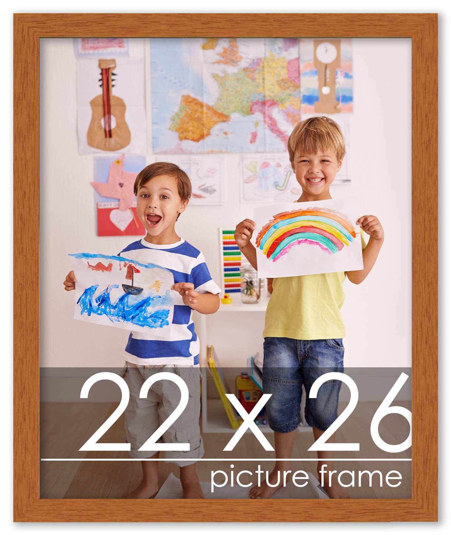 Slim Profile Brown Picture Frame - UV Acrylic, Foam Board Backing, Hanging Hardware