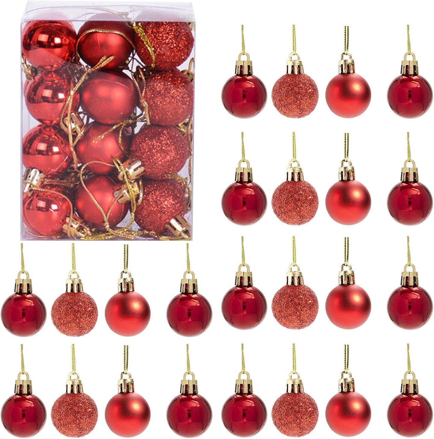 Set of 24 Mini Shatterproof Christmas Balls Tree Ornaments Party Decoration, 3cm/1.1'' (Red)