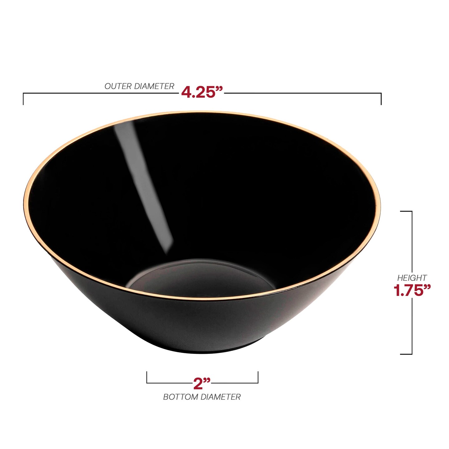 Black with Gold Rim Organic Round Disposable Plastic Dessert Bowls - 6 oz. (120 Bowls)