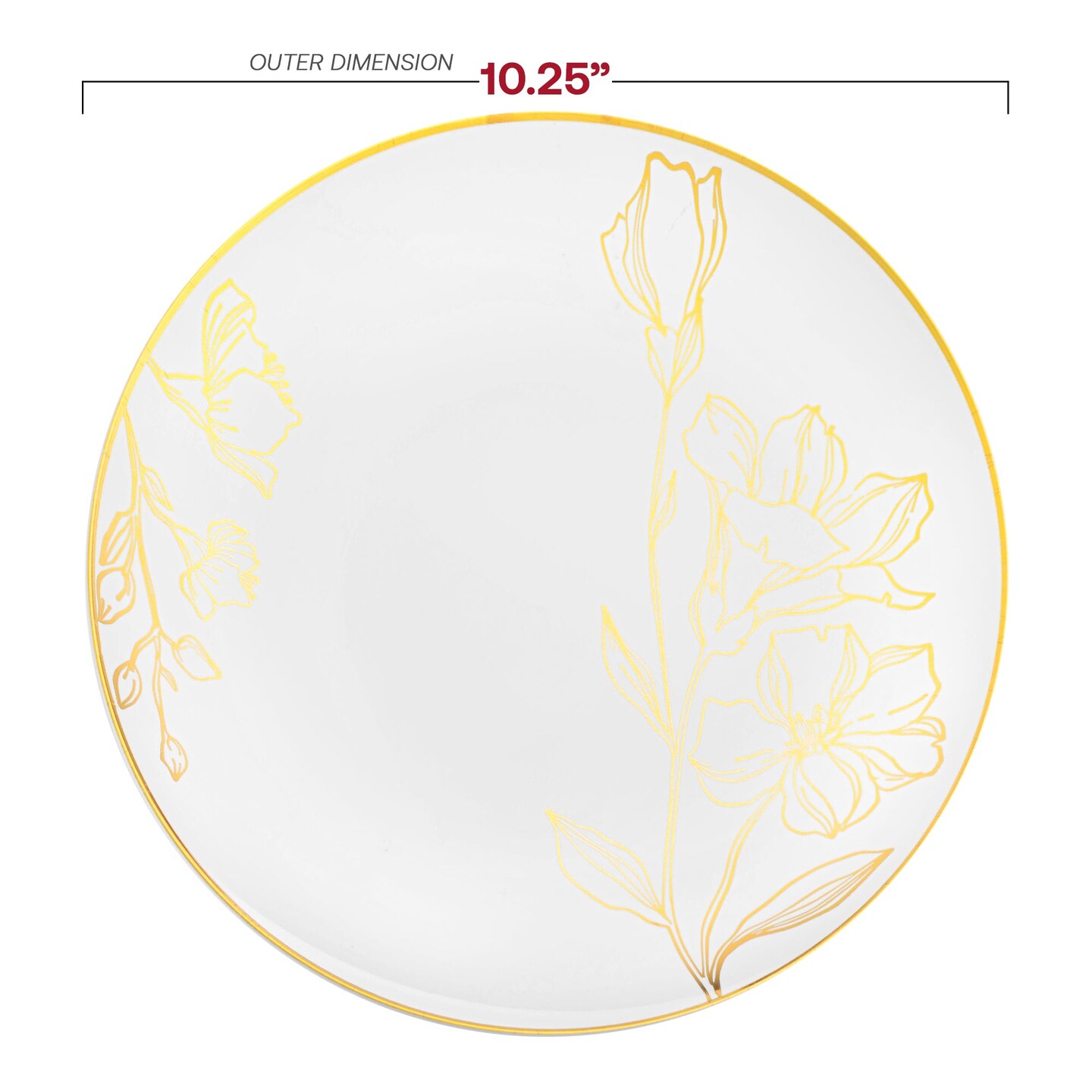 White with Gold Antique Floral Round Disposable Plastic Dinner Plates - 10.25&#x22; (120 Plates)