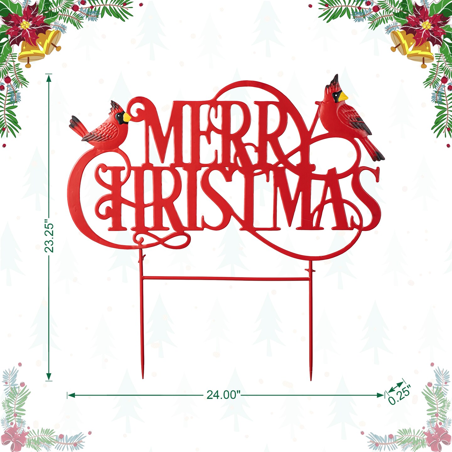 Metal Merry Christmas JOY and NOEL with Bell Yard Stakes