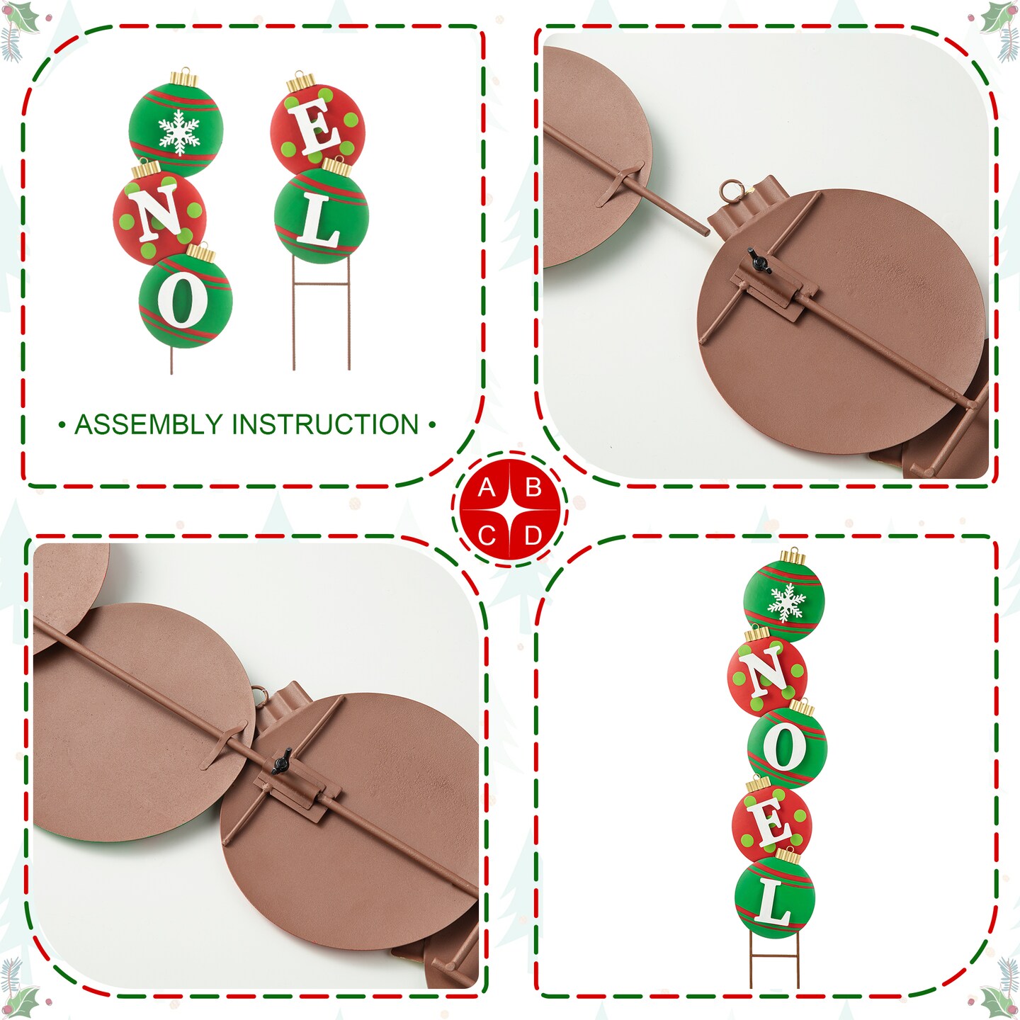 Set of 2 Metal JOY &#x26; NOEL Ornament Yard Stake or Wall Decor