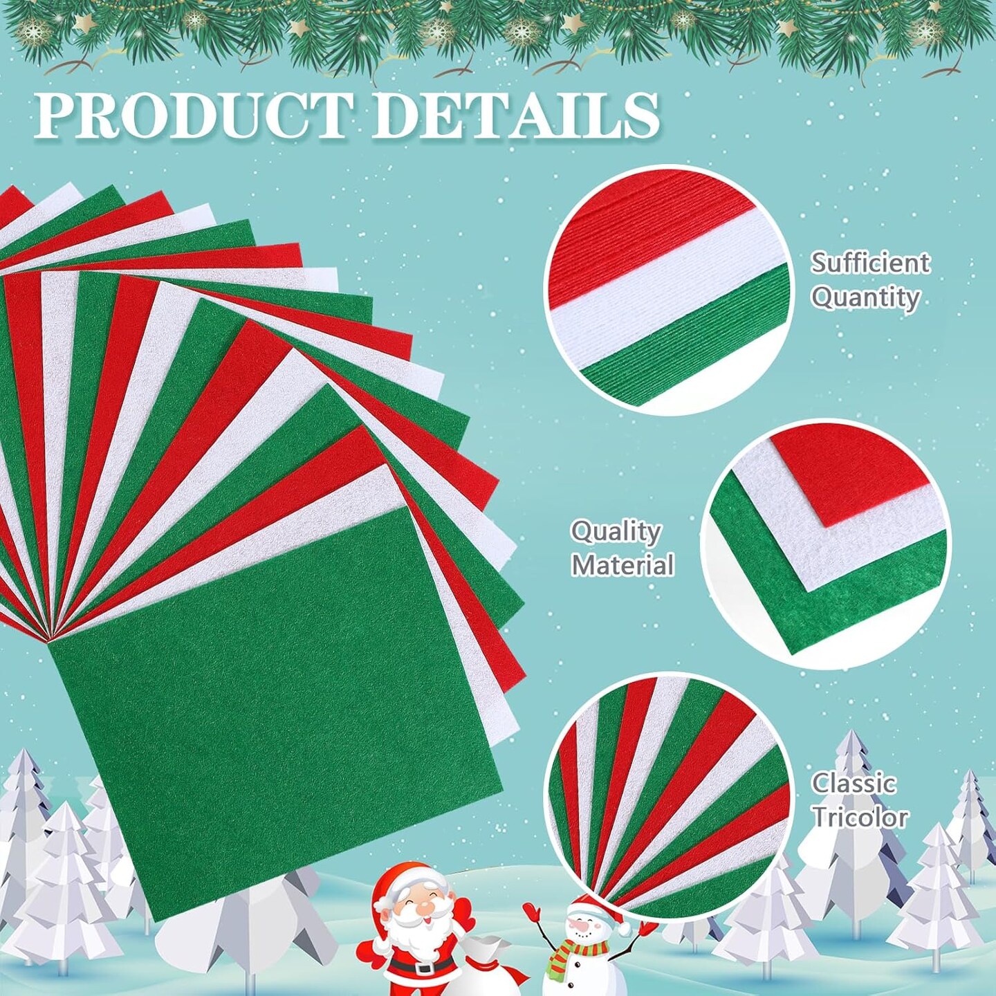 60 Pcs Christmas Felt Sheets 8 x 10 Inch Felt Squares Soft Thick DIY Christmas Colored Felt Pieces for Craft School Kids Art Christmas Decoration Ornaments Projects Gift