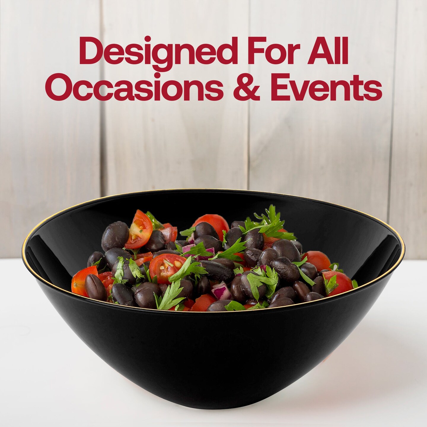 Black with Gold Rim Organic Round Disposable Plastic Bowls - 32 oz. (60 Bowls)