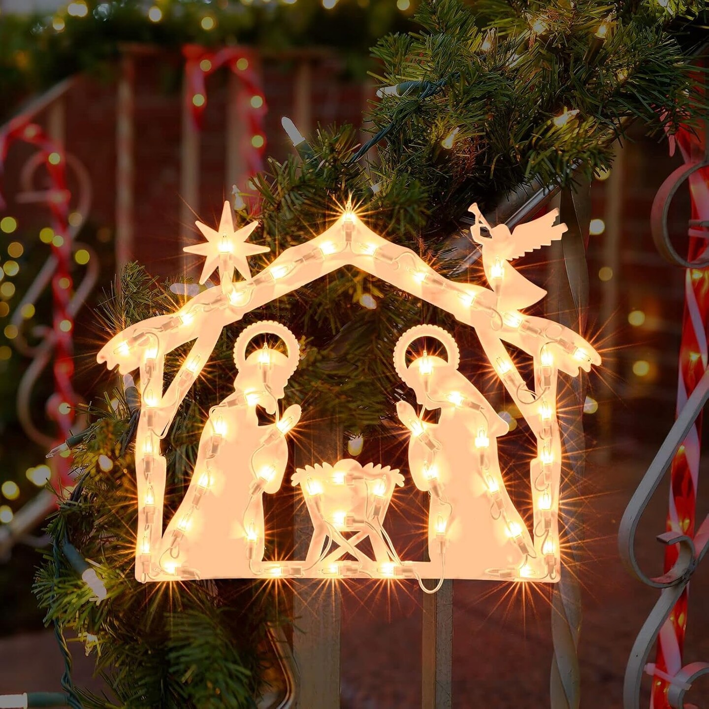 Lighted Nativity Christmas Window Decoration - Silhouette Lights for Home, Party, Patio, Lawn, Garden