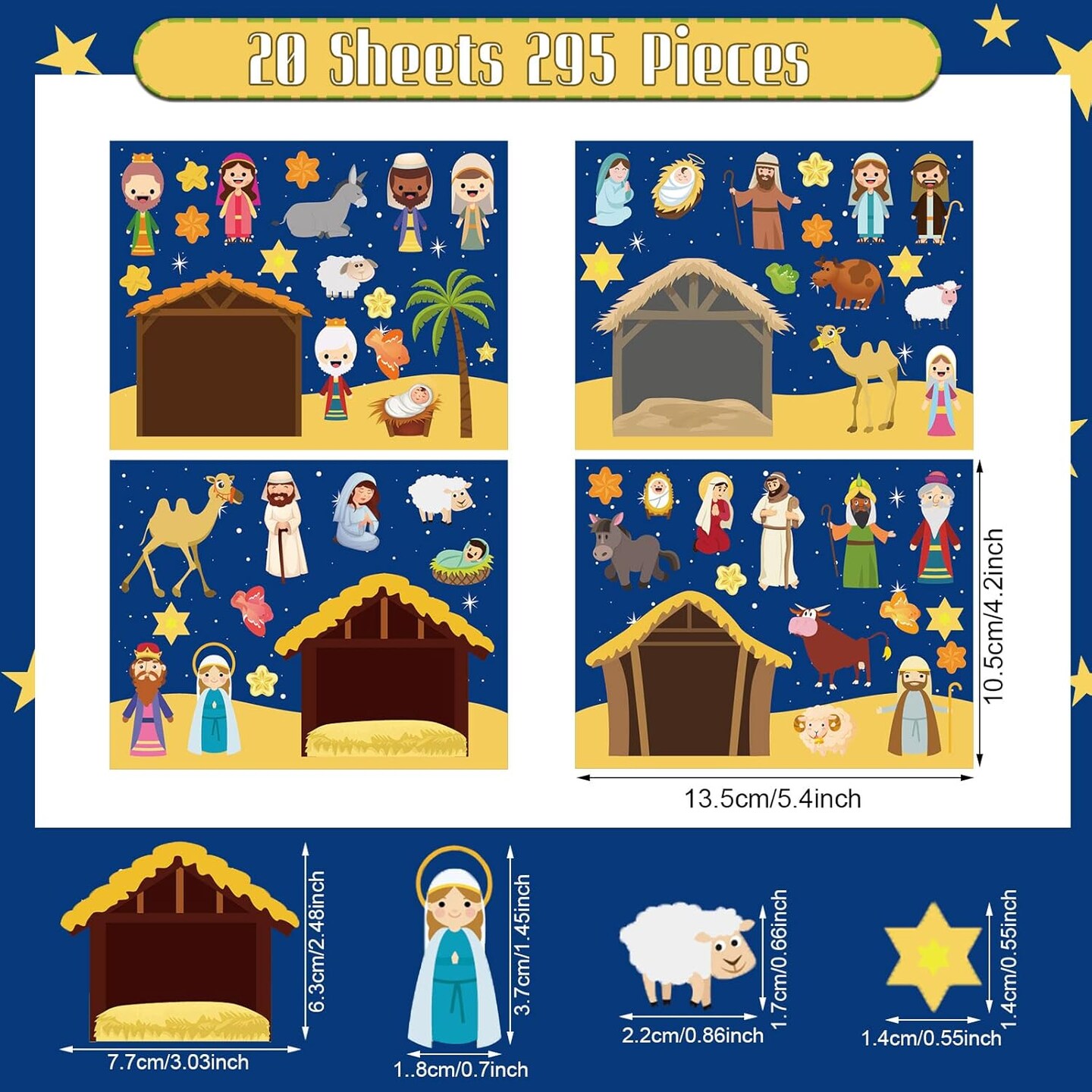 Set of 18 Make a Nativity Scene Sticker Funny Christmas Crafts for Kids Jesus Stickers Nativity Scene Religious Stickers Build Your Own Christmas Crafts for Christmas Party Classroom Activity Favors