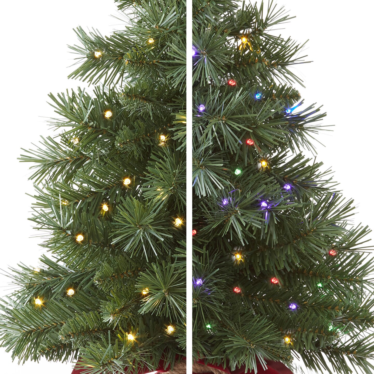 Casafield 2FT Pre-Lit Artificial Mini Christmas Tree, Fir Tabletop Holiday Tree with Lights and Velvet Bag Base