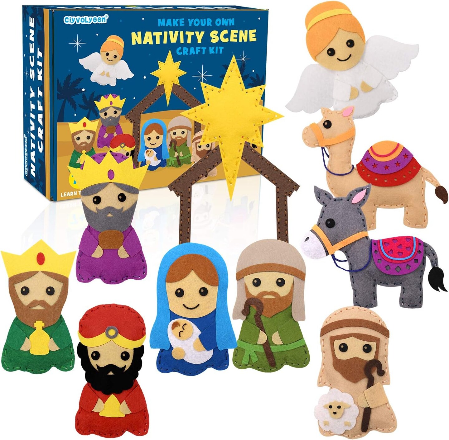 Nativity Scene Craft Kit Christmas Ornaments DIY Kids Craft and Sew Kits for Girls and Boys Educational Beginners Sewing Set