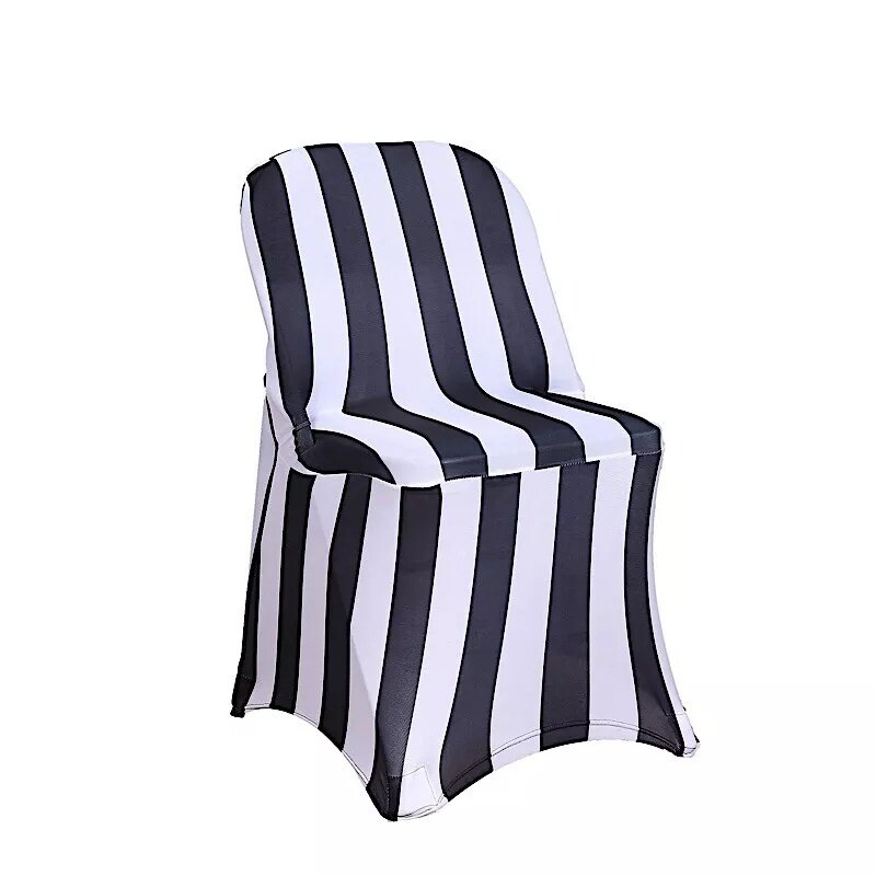 Black White Striped Premium Spandex Stretchable Folding CHAIR COVER Party Home