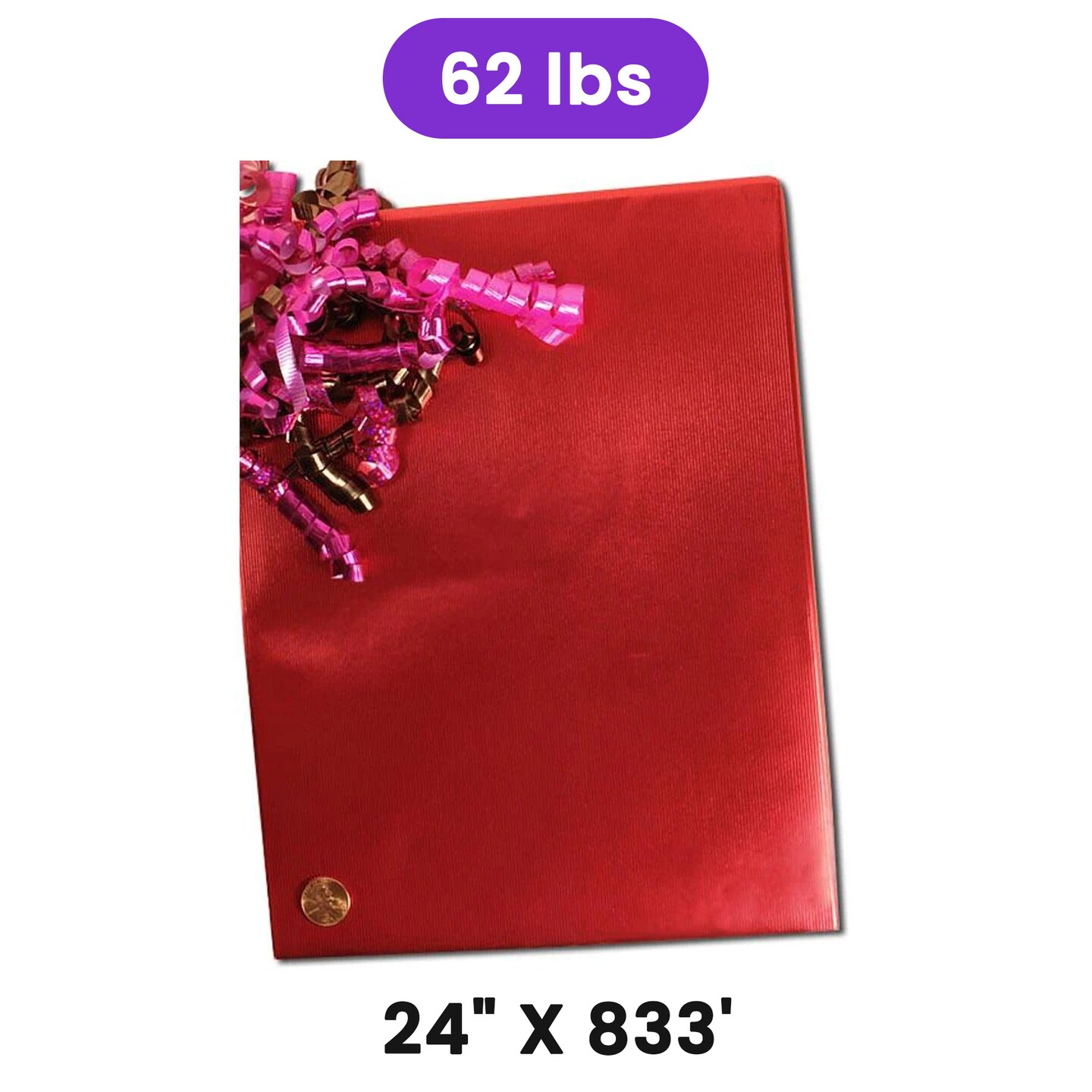 Cranberry Red Embossed Metallic Wrapping Paper 24&#x22; x 833&#x22; Jumbo Roll