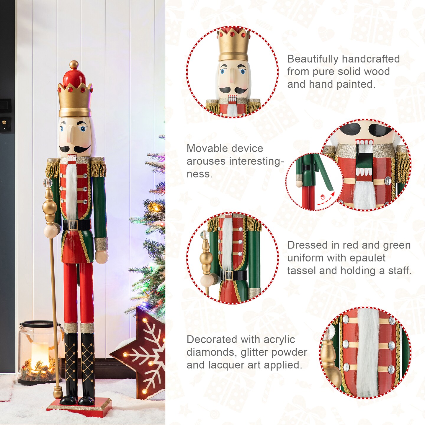 42&#x22;H Wooden Christmas King/Soldier Nutcracker Porch Decor