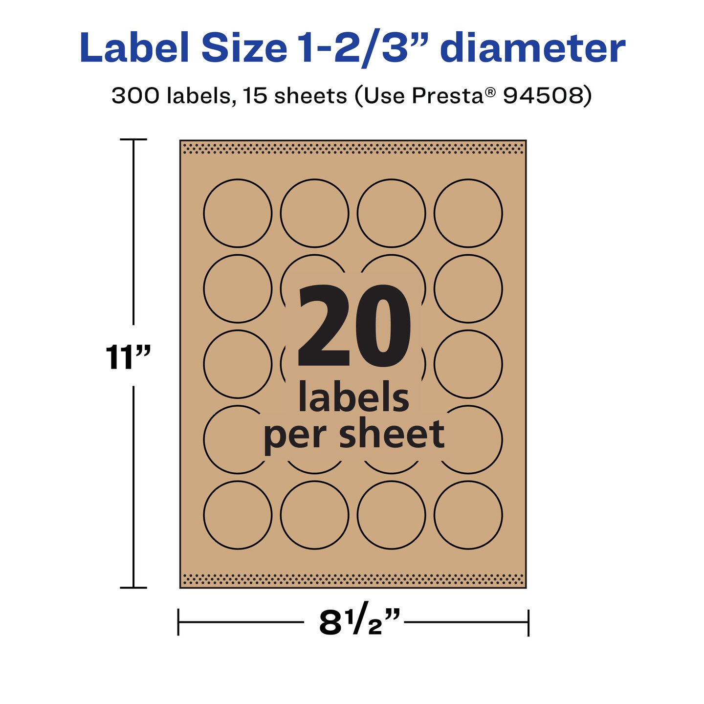 Avery Kraft Brown Round Labels with Sure Feed, 1-2/3&#x22; diameter