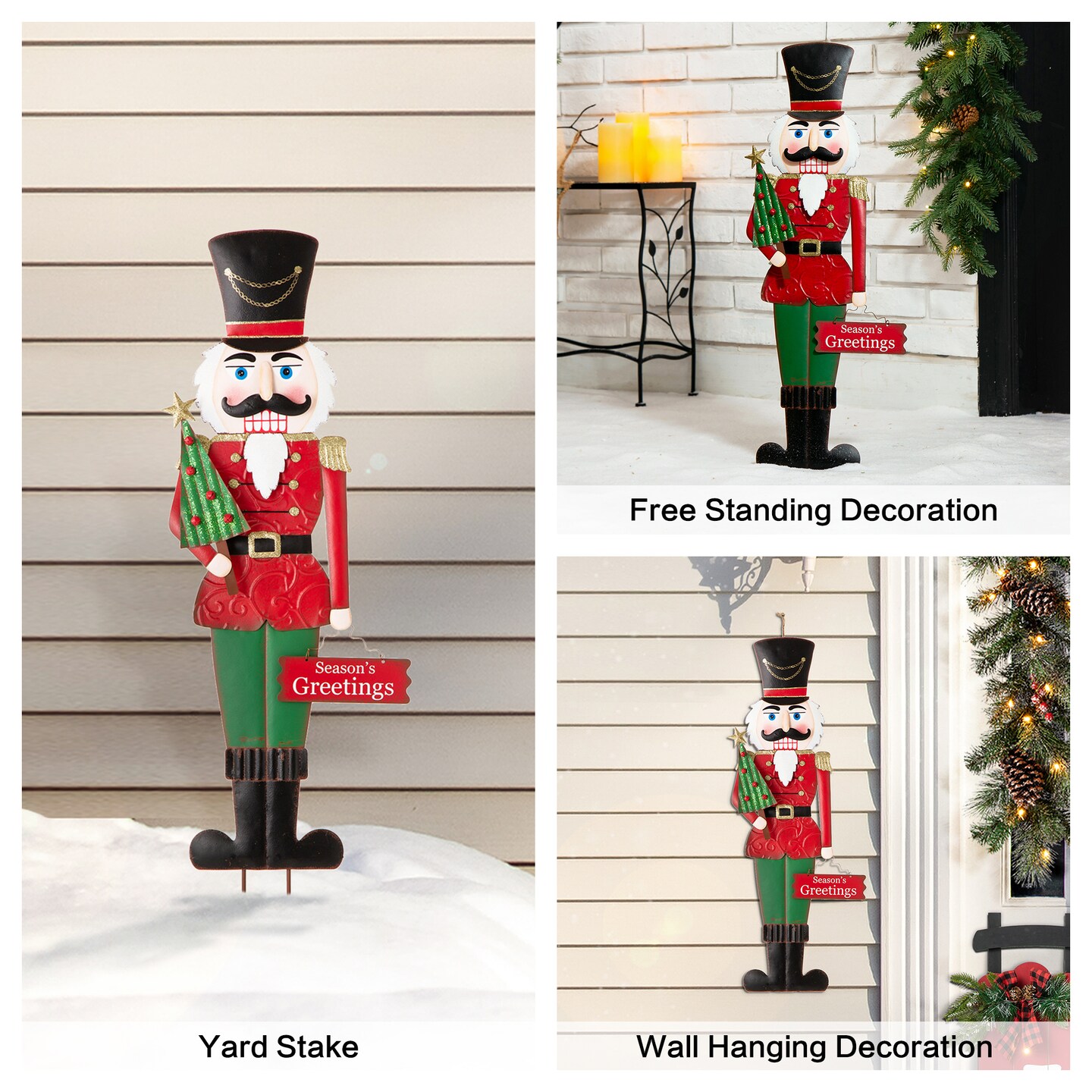 Set of 2 36"H Metal Nutcracker/Penguin Yardstake or Standing Décor or Wall Décor (Three Function)