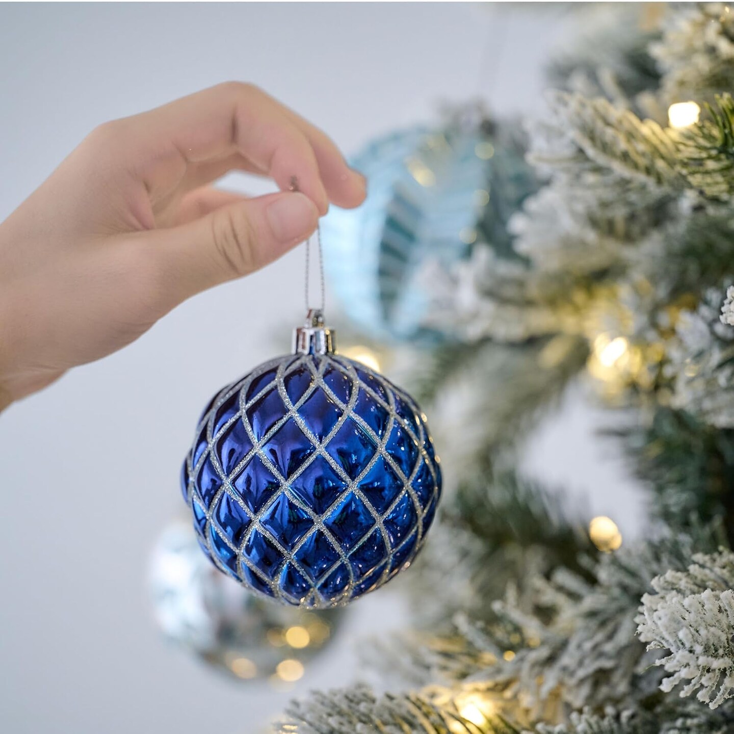 Christmas Ornaments Set, 16ct Navy Blue and Silver Shatterproof Fall Christmas Tree Decorations Ball Ornaments Bulk, 3.15 Inches Elegant Hanging Ornaments for Xmas Trees Decor