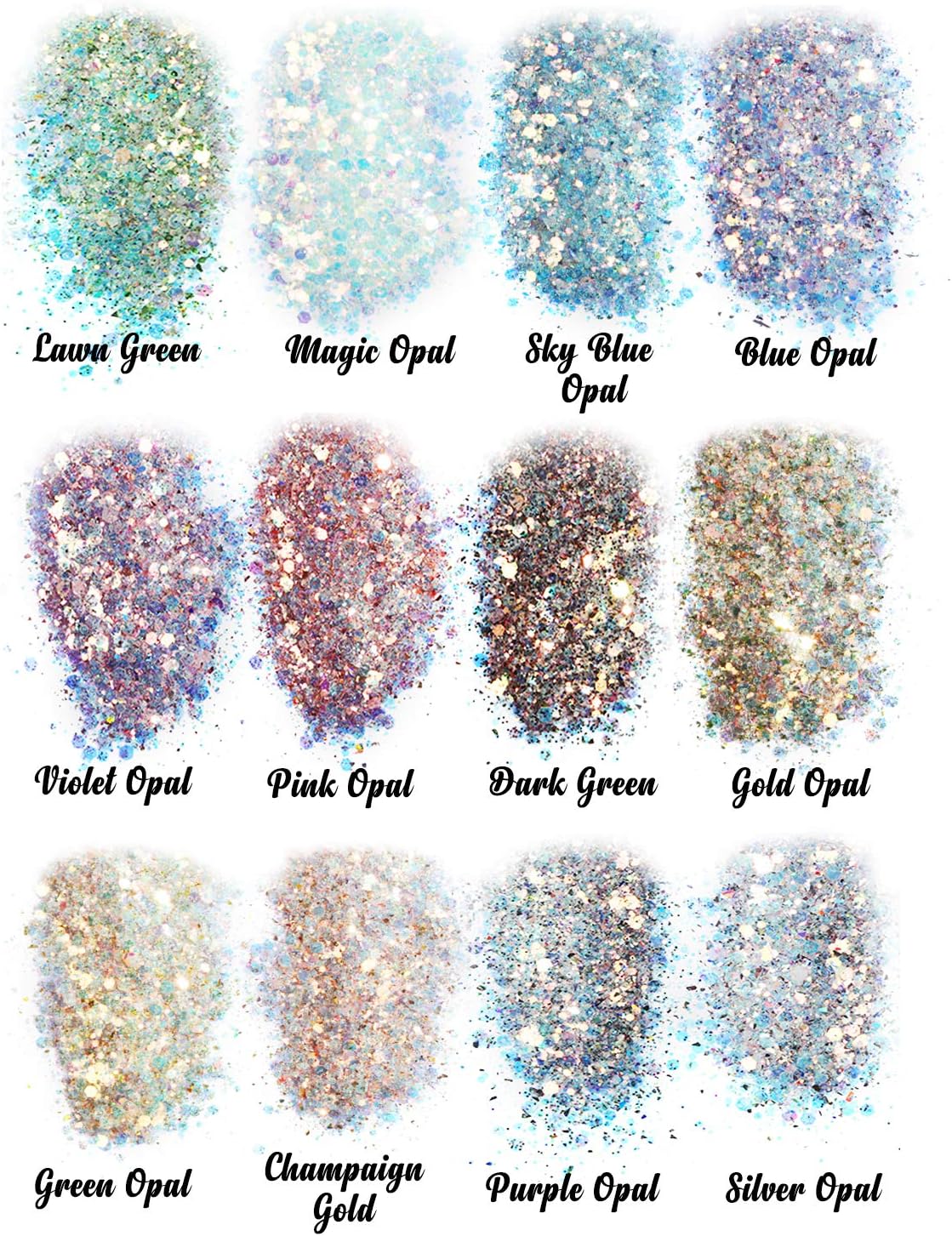 LET&#x27;S RESIN Opal Chunky Glitter for Resin, 12 * 10g Craft Powder for Tumblers/Slime, Iridescent Chameleon Glitter Sequins Festival Decor(Each 0.35oz)