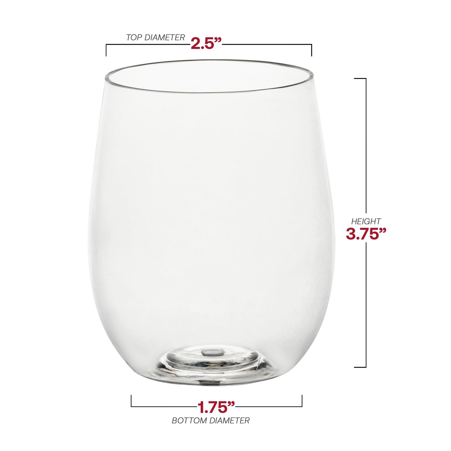 Clear Elegant Stemless Plastic Wine Glasses - 12 oz. (64 Glasses)