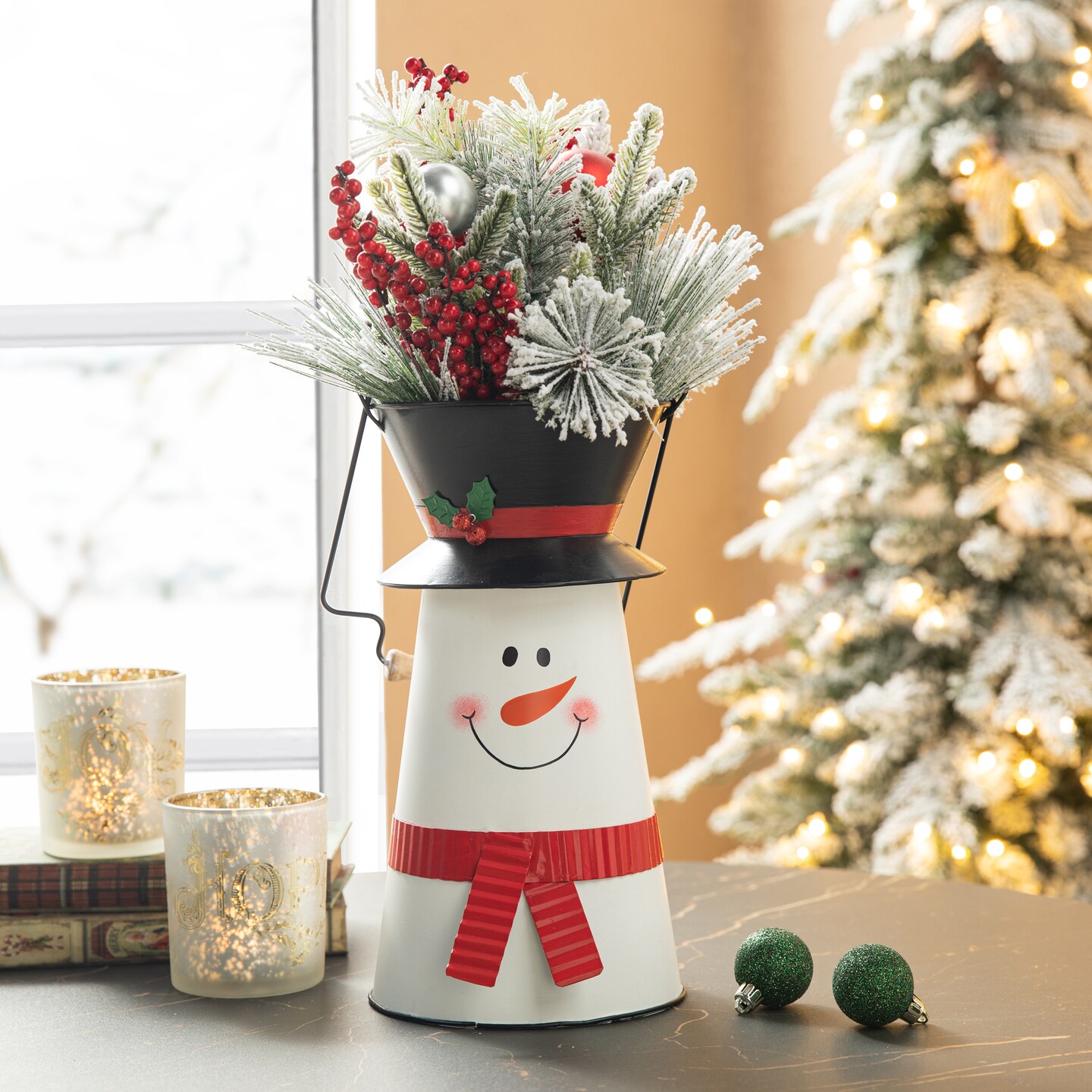 19.50&#x22;H Metal Snowman Decorative Bucket