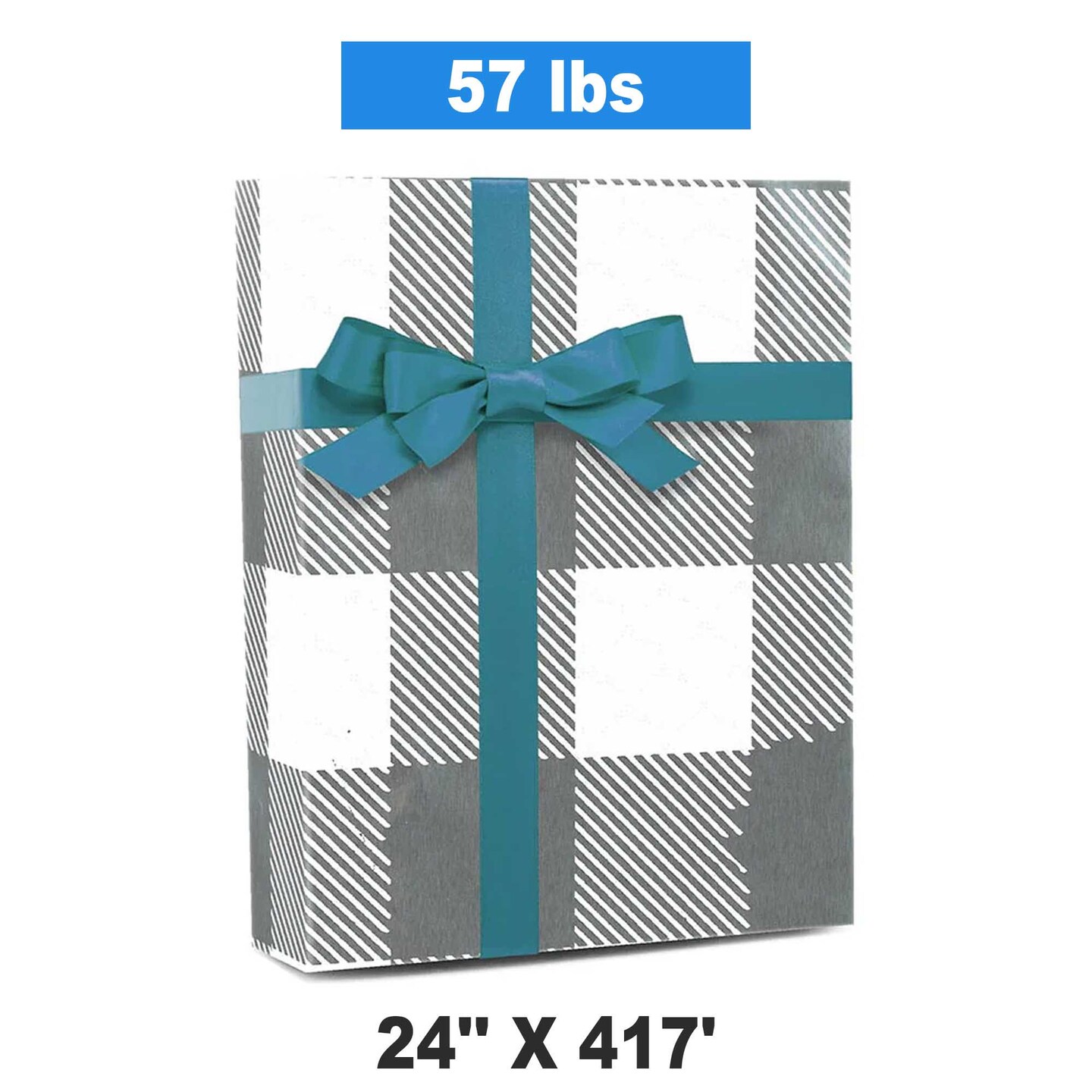 Plaid Christmas Wrapping Paper Silver Metal Lumberjack 24 &#x27;&#x27;x417 &#x27;