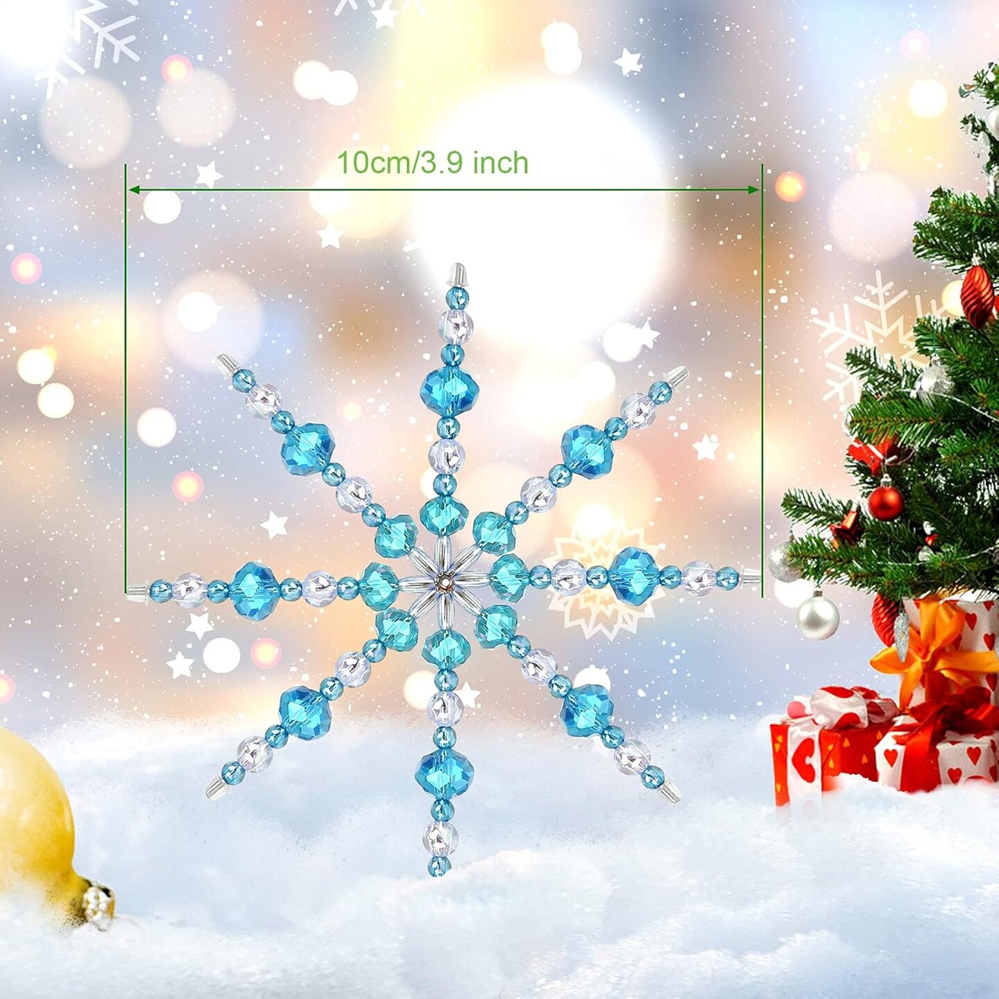 6 Pack Beaded Snowflake Ornament Kit for DIY Making Christmas Tree Ornaments, White Blue Clear, Includes Assorted Pearl Beads and Stainless Steel Wire Snowflake Forms