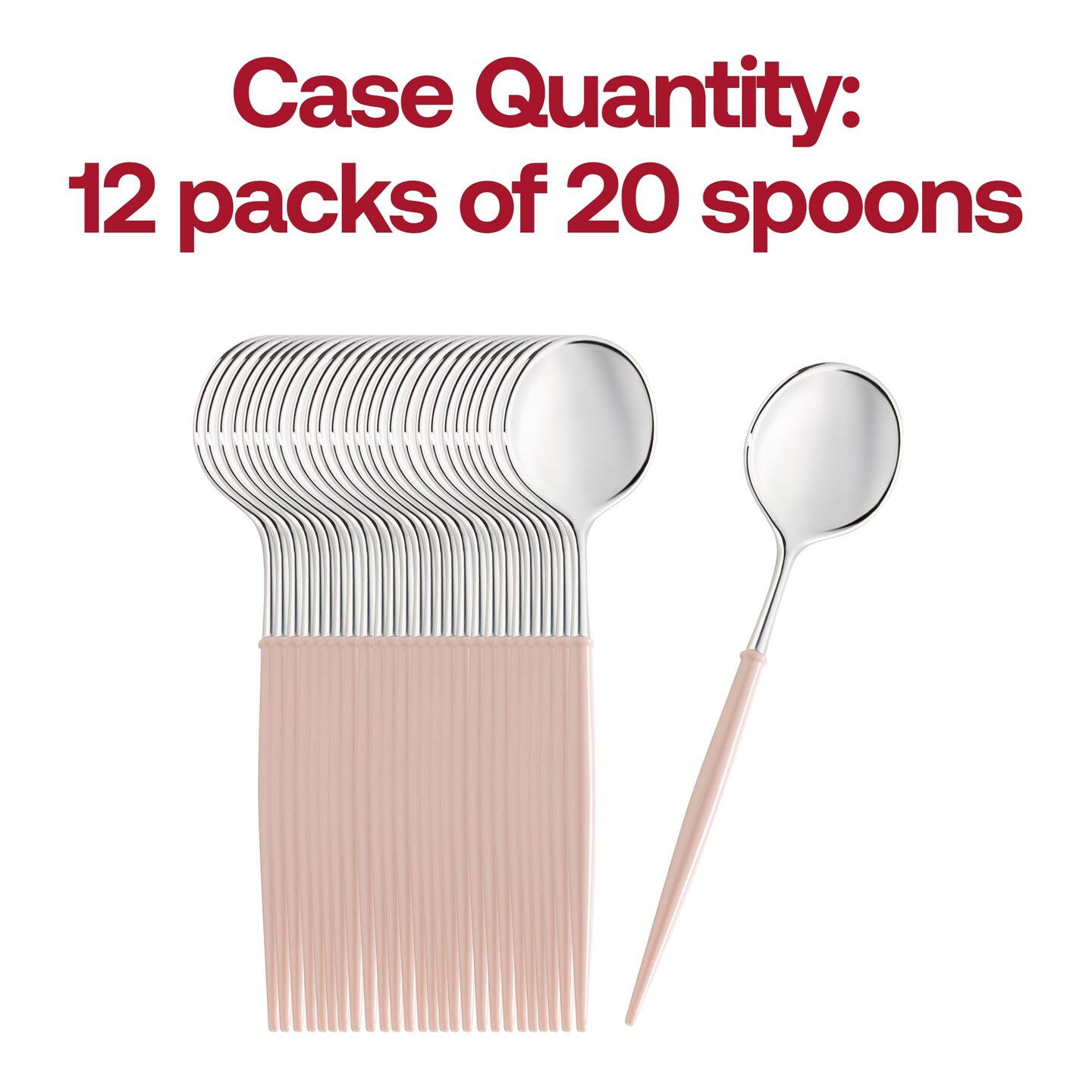 Silver with Pink Handle Moderno Disposable Plastic Dinner Spoons (240 Spoons)