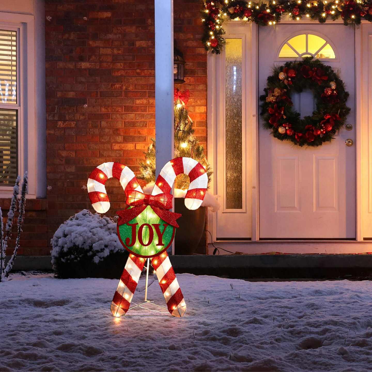 Set of 2 35.5&#x22;H Lighted Christmas Candy Cane Outdoor D&#xE9;cor with 60 Warm White LED Lights
