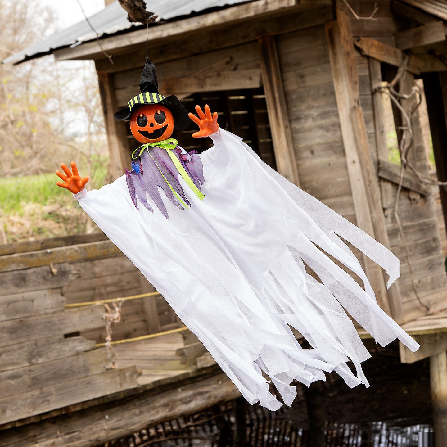 Animated Smiling Pumpkin Scarecrow Hanging Decoration 47 1/4&#x22;