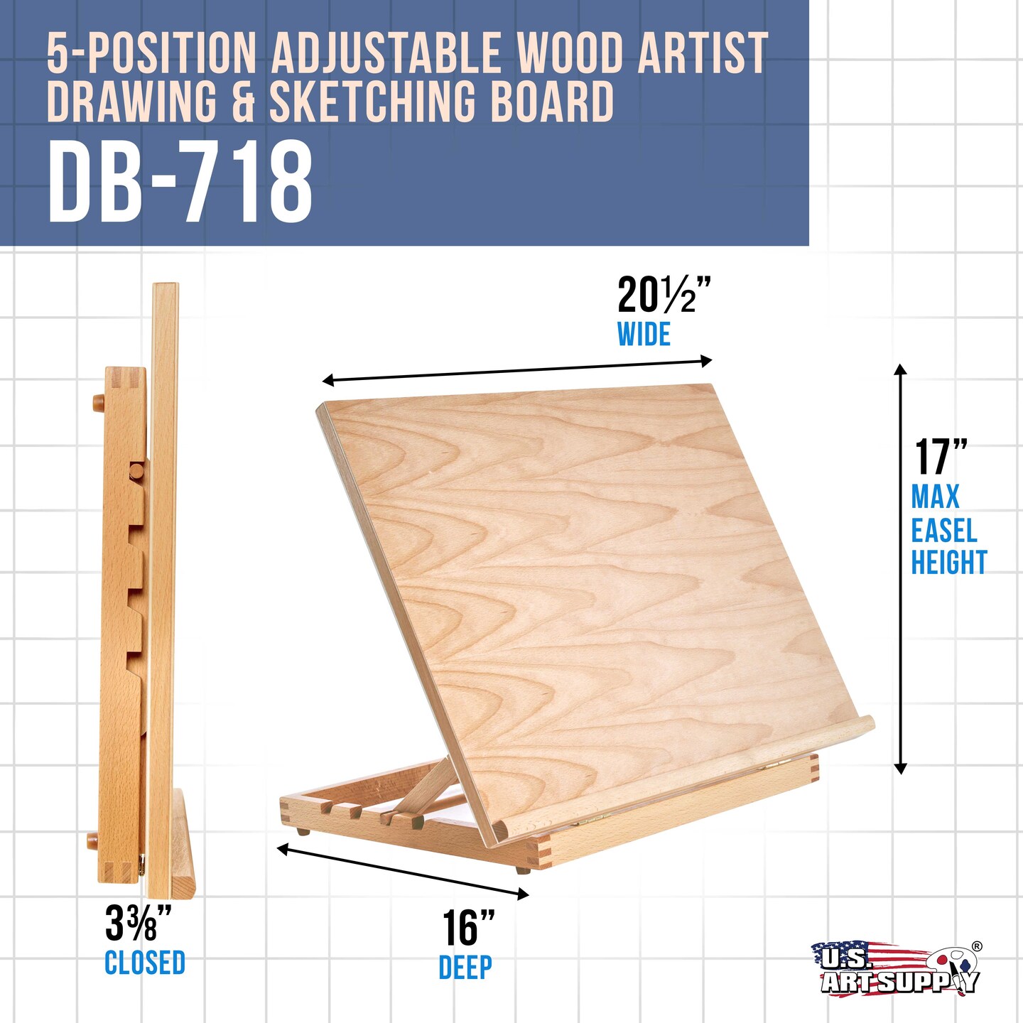 5-Position Adjustable Wood Artist Drawing &#x26; Sketching Board