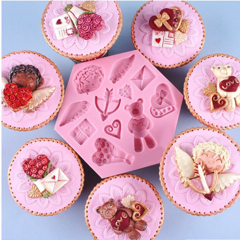 Hearts, Cupid , Bear, Silicone Mold  Silicone Mold