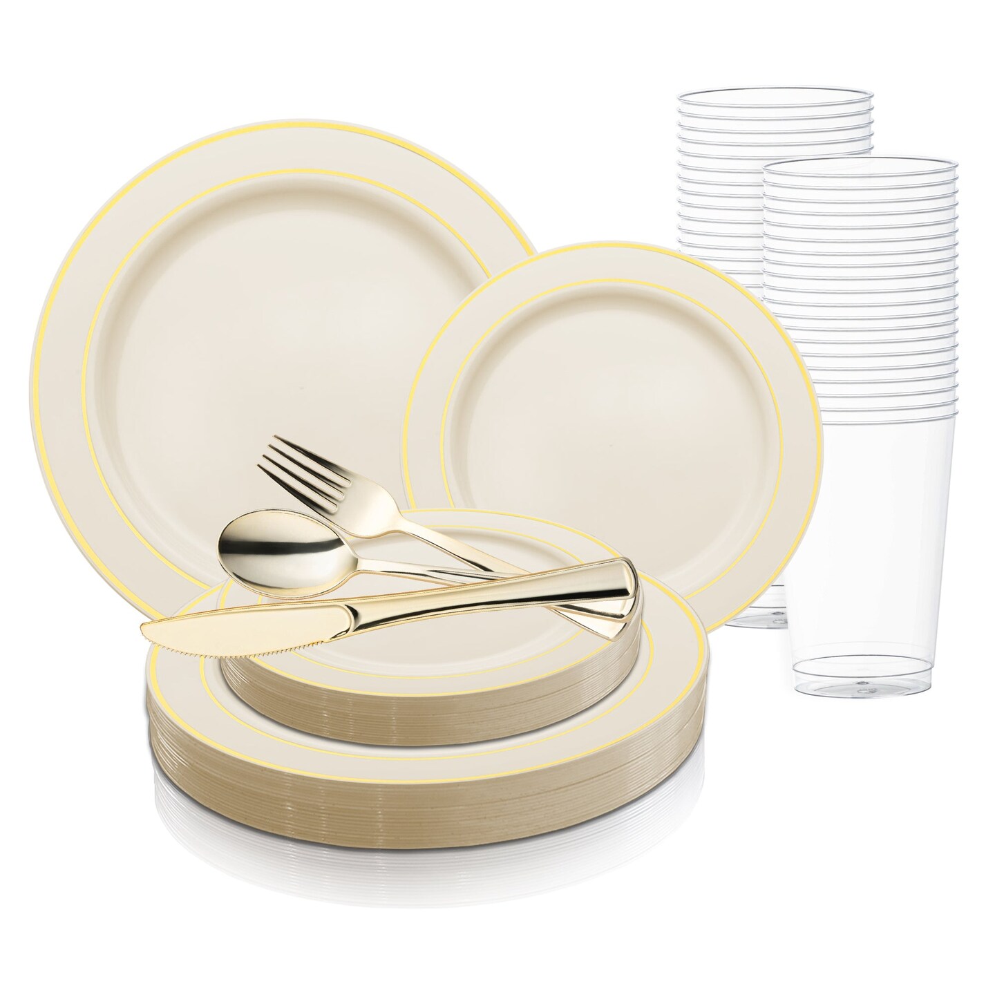 Ivory with Gold Edge Rim Plastic Wedding Value Set (20 Settings)