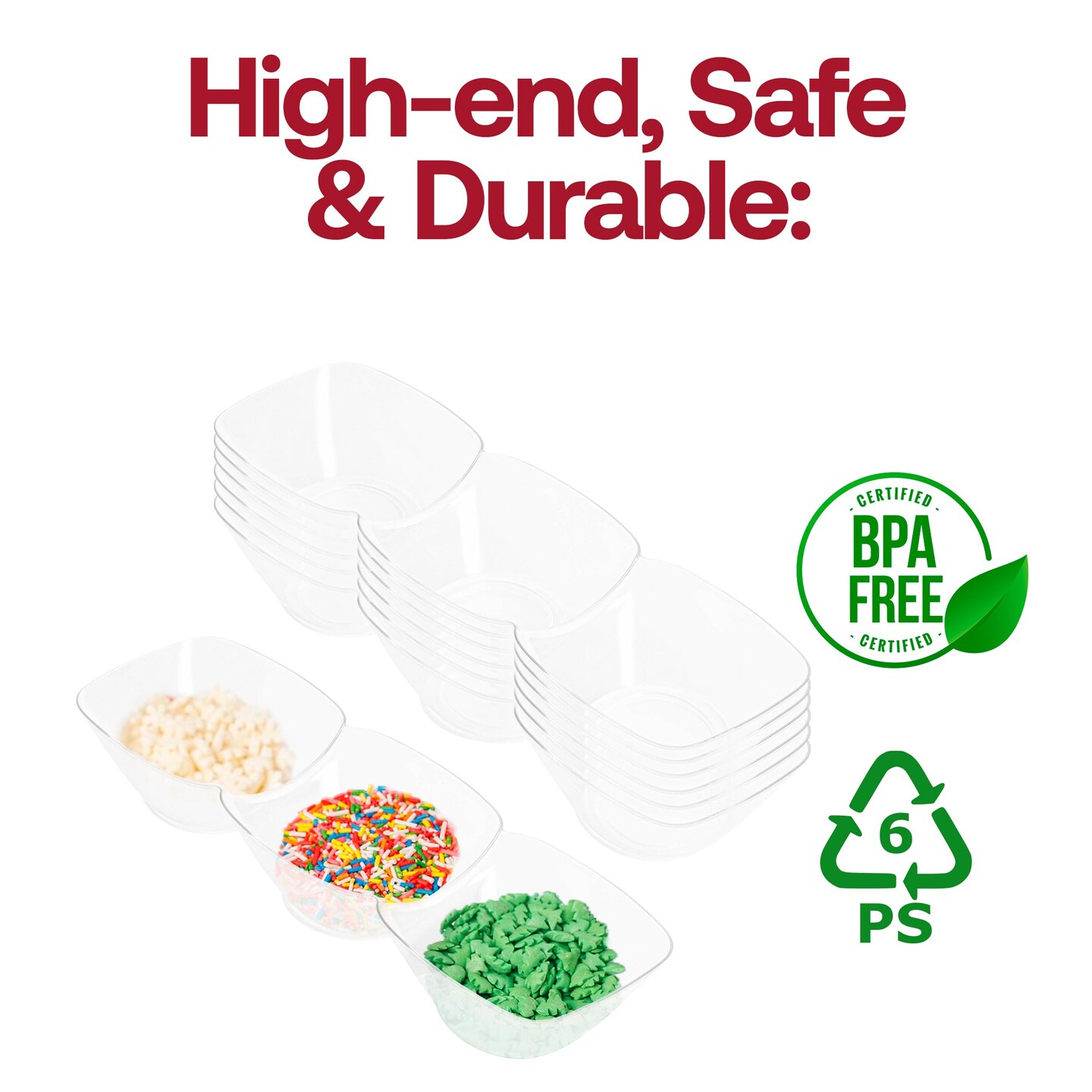 Clear Rectangular 3-Hole Mini Plastic Bowls (240 Bowls)