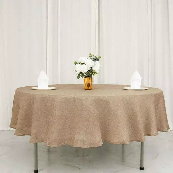 90-Inch NATURAL Round Faux Burlap Tablecloth Tablecloth Wedding Decorations