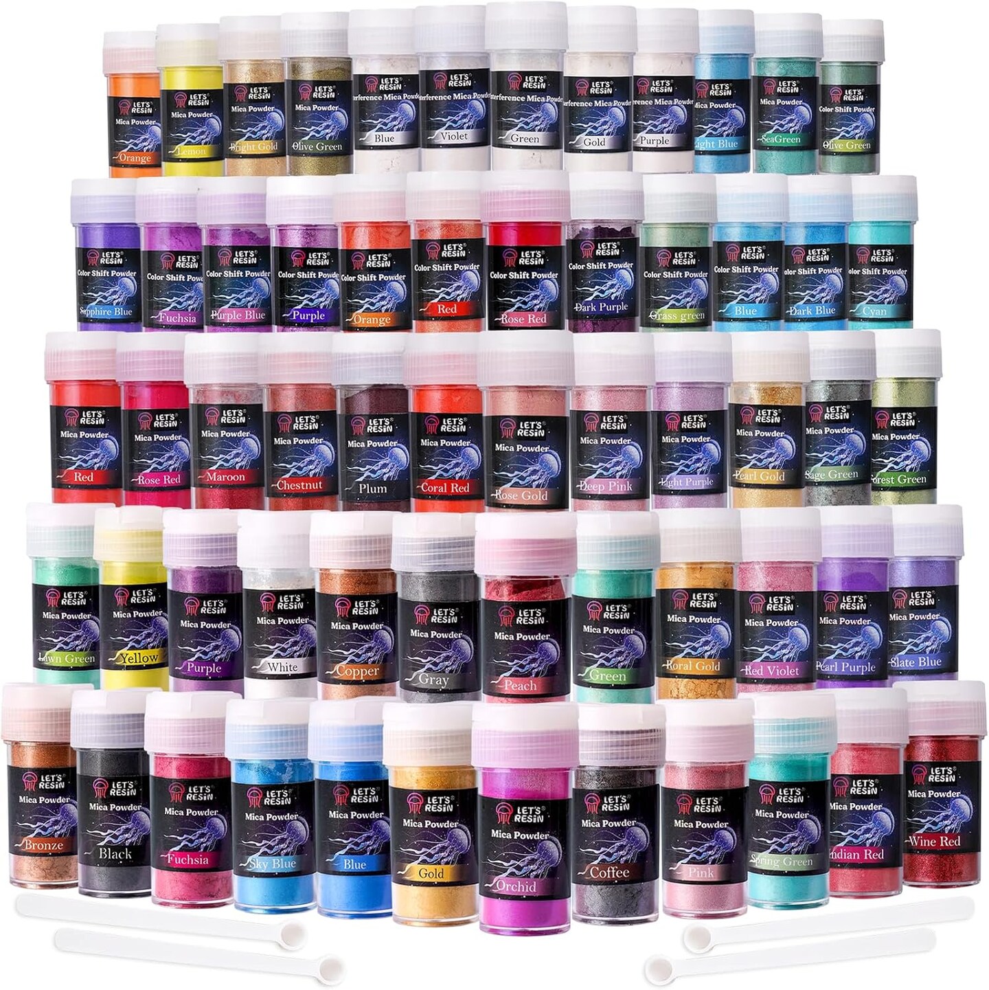 LET&#x27;S RESIN 60 Colors Mica Powder,Natural Pearlescent Pigment Powder for Epoxy Resin/UV Resin for Candle Making, Resin Dye, Painting, Bath Bombs, Art Crafts