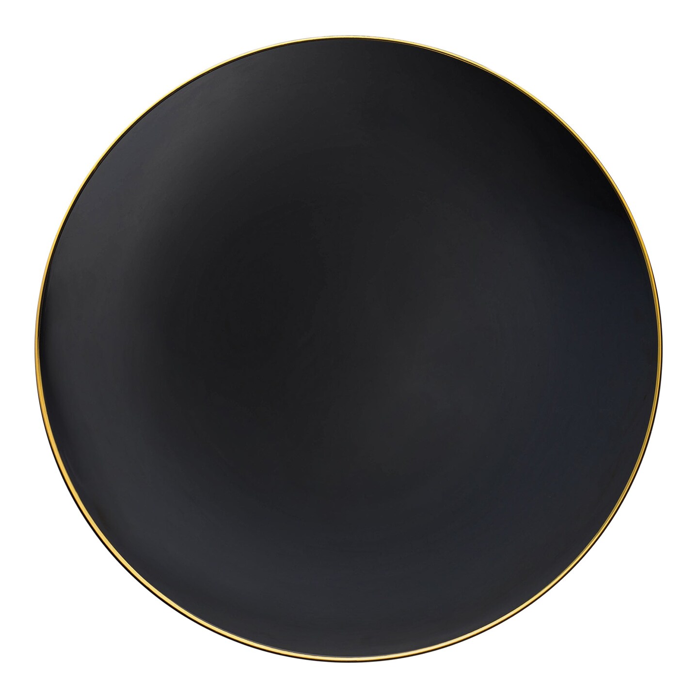 Black with Gold Rim Organic Round Disposable Plastic Dinner Plates - 10.25" (120 Plates)