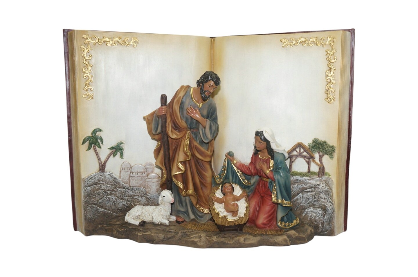 9&#x22; African American Holy Family Nativity Scene in Open Book - Unique Christian Christmas Decor