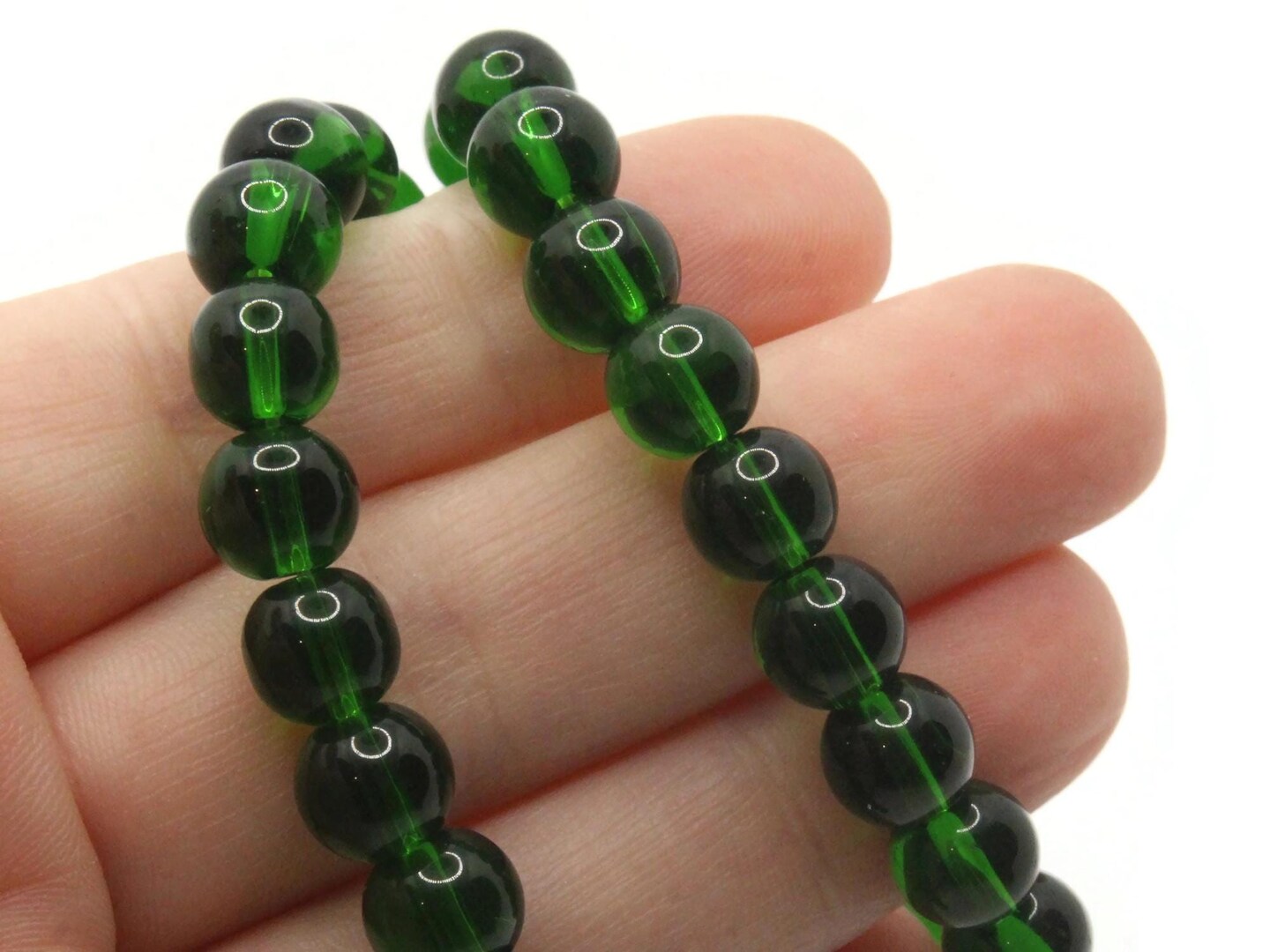 42 8mm Clear Green Glass Smooth Round Beads