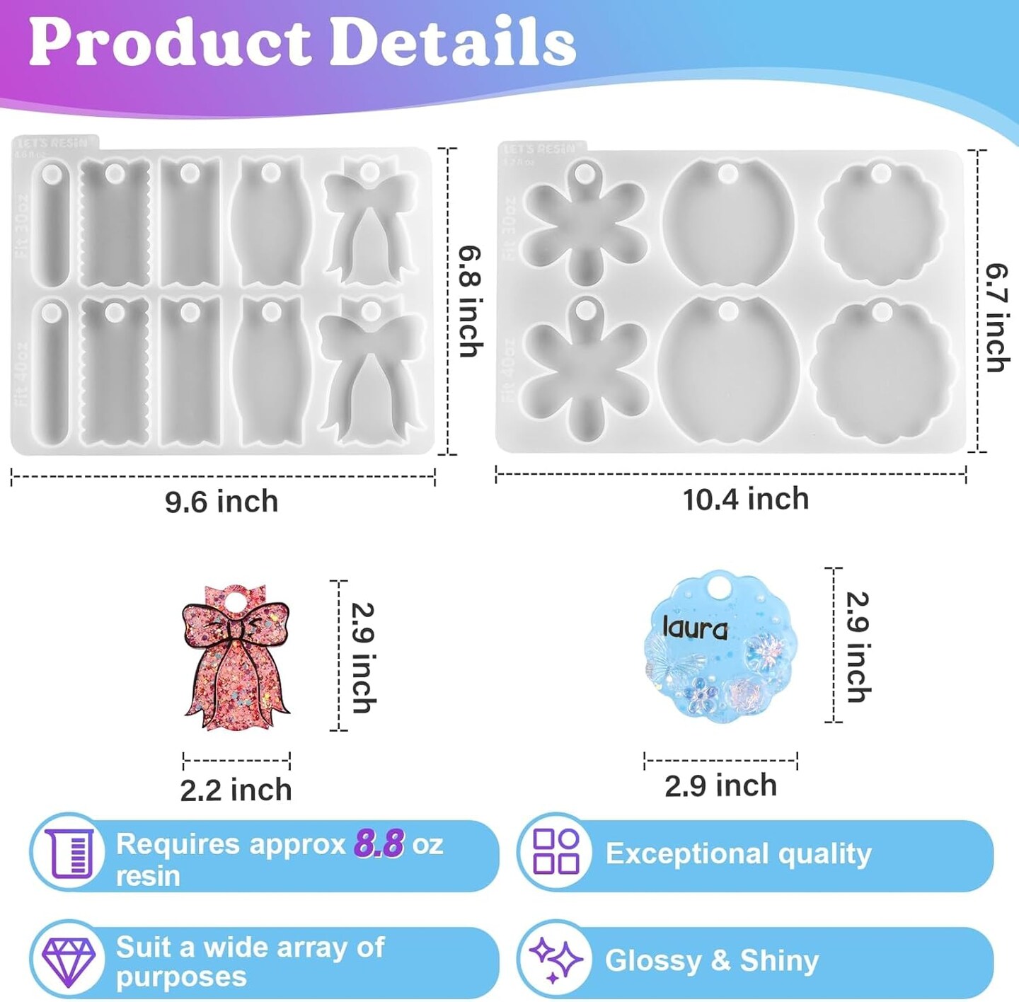 LET&#x27;S RESIN Name Plates Resin Molds, 16 Cavities 2Pcs Silicone Name Tag Resin Molds for Tumbler Cup Lid, Epoxy Resin Molds for Stanley Cups, Keychain, Resin Art
