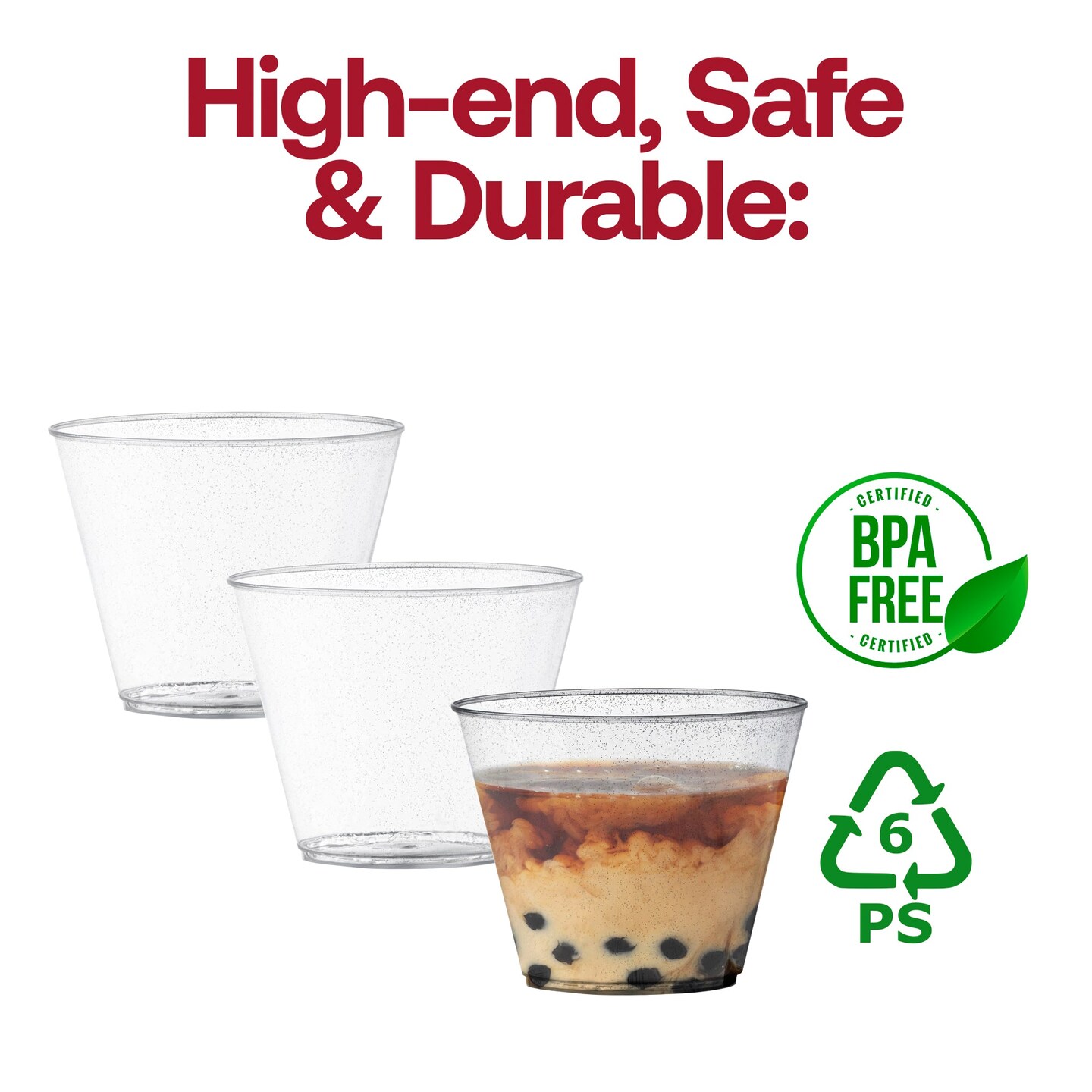Clear with Silver Glitter Round Disposable Plastic Party Cups - 9 oz. (240 Cups)