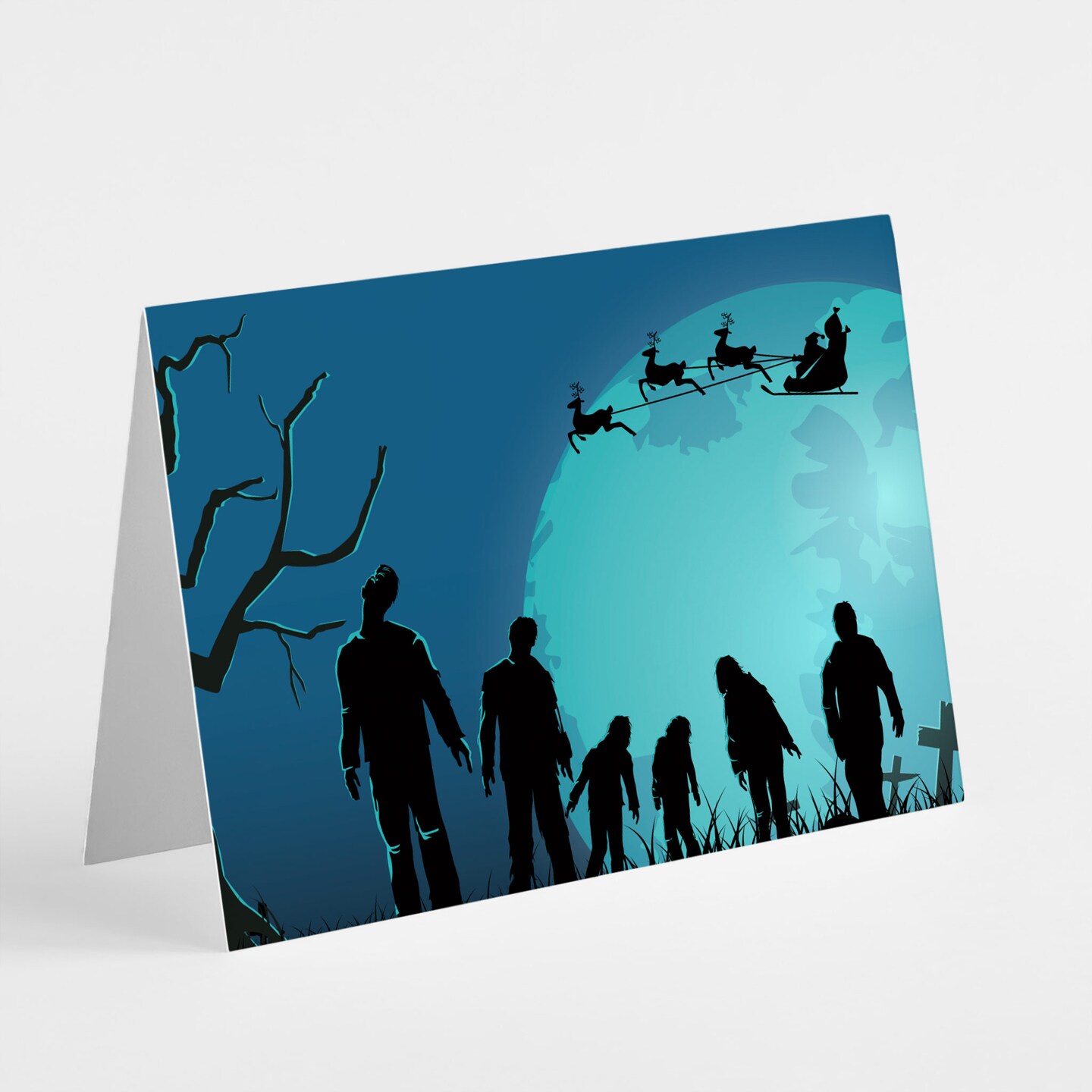 Zombie Christmas Cards - 24-Pack Holiday Greeting Cards with Santa Flying Over Zombies Design, Perfect for Sharing Merry Christmas &#x26; Holiday Wishes with a Twist, Blank Inside for Personalized Messages - Spooky and Fun Festive Stationery Set