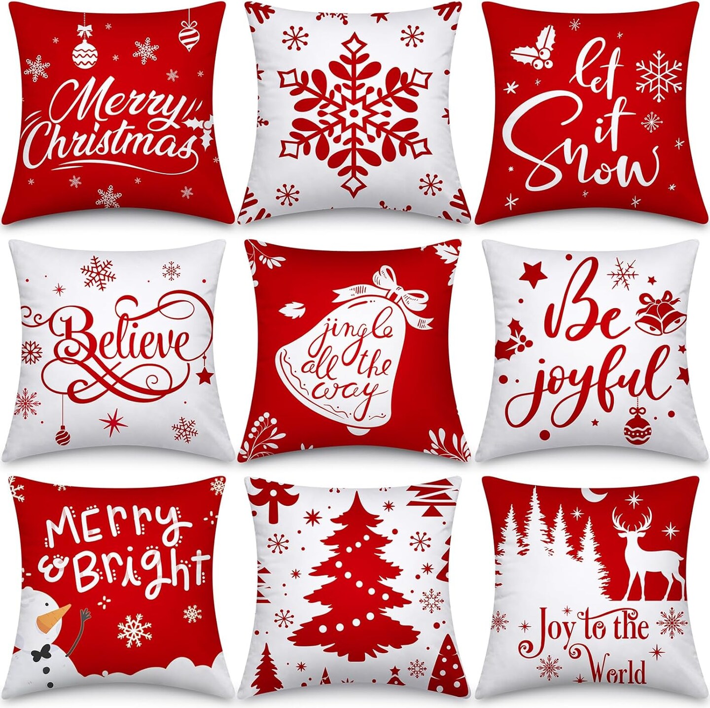 9 Pieces Christmas Pillow Covers 18 x 18 Inch Christmas Home Pillow Cases Decorations Christmas Tree Cushion Throw Pillow Covers for Home Farmhouse Sofa Holiday Decor (Classic)