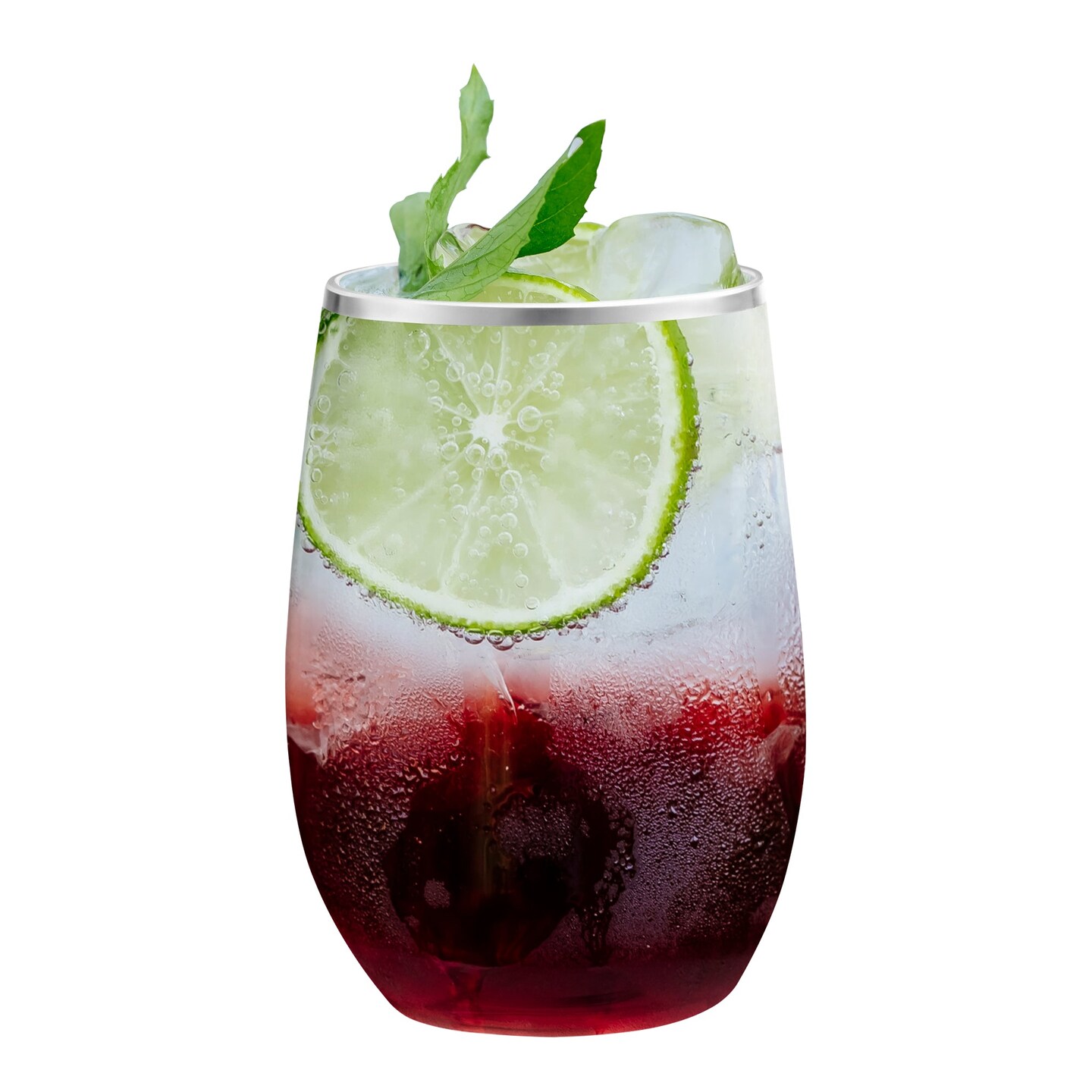 Clear with Silver Elegant Stemless Plastic Wine Glasses - 12 oz. (64 Glasses)