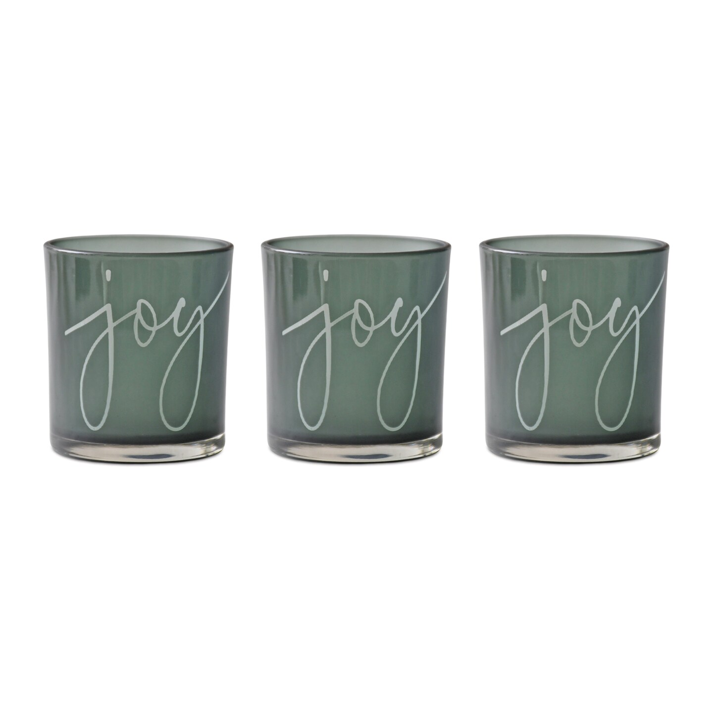 Melrose "Joy" Glass Votive Christmas Candle Holders - 3" - Set of 3