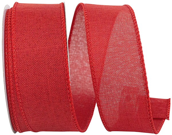 Every Day Linen Value Wired Edge Ribbon -- 1.5" x 10 yards -- Red Color