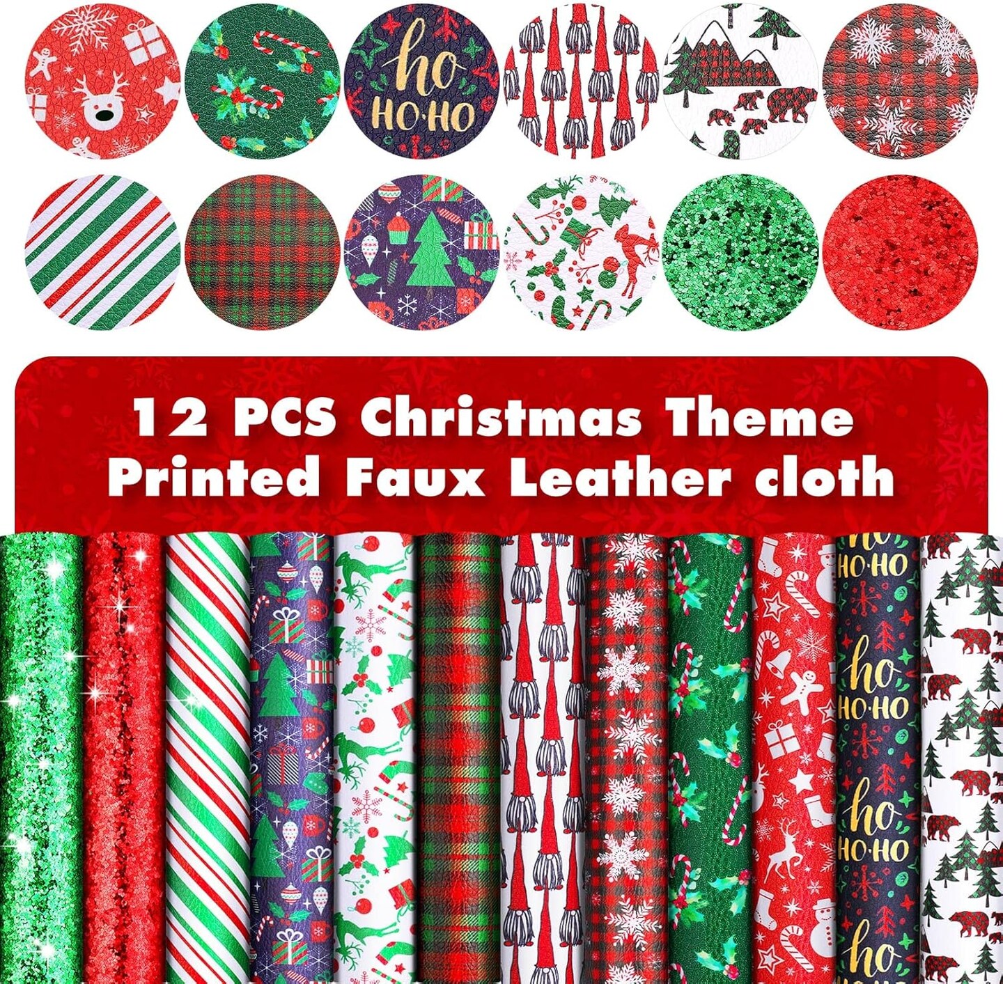 12 Pieces Christmas Faux Leather Sheets Plaid Check Printed Synthetic Leather Sheet Snowflake Pattern Faux Leather Fabric Sheet for DIY Christmas Earrings Bows Craft Making (Fresh Style)