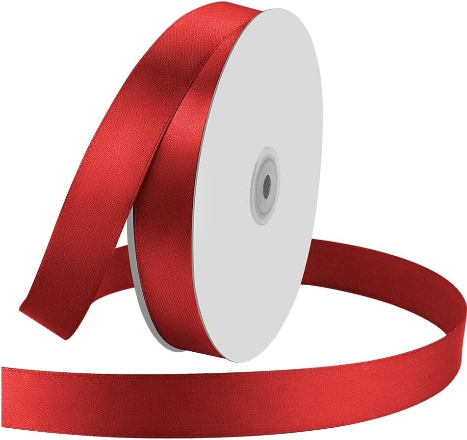 1&#x22; Wide X 100 Yards Single Face Polyester Satin Ribbon, Satin Ribbon for Crafts, Gift, Hair Bows, Wedding Party Decoration, Bow Making &#x26; Other Projects (Red)