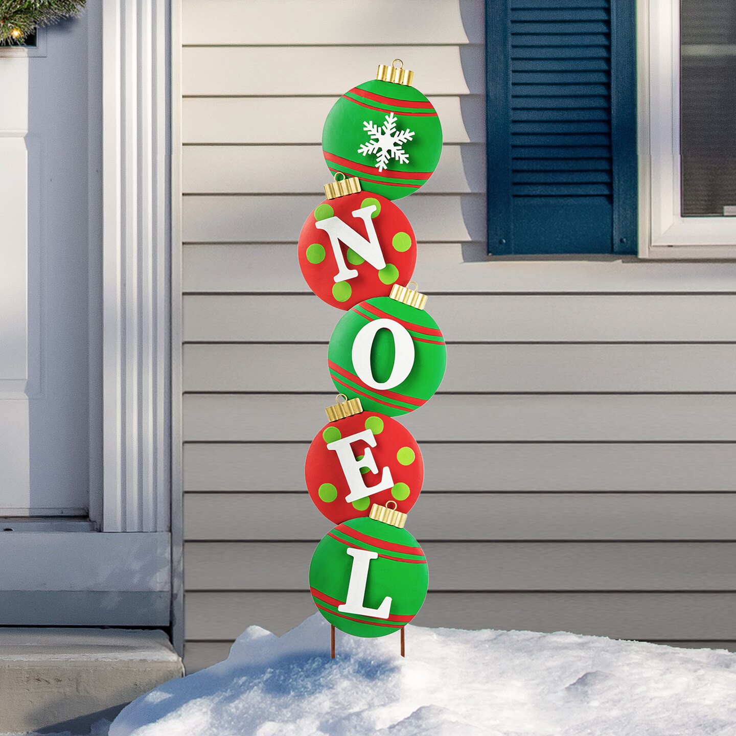 Set of 2 Metal JOY &#x26; NOEL Ornament Yard Stake or Wall Decor
