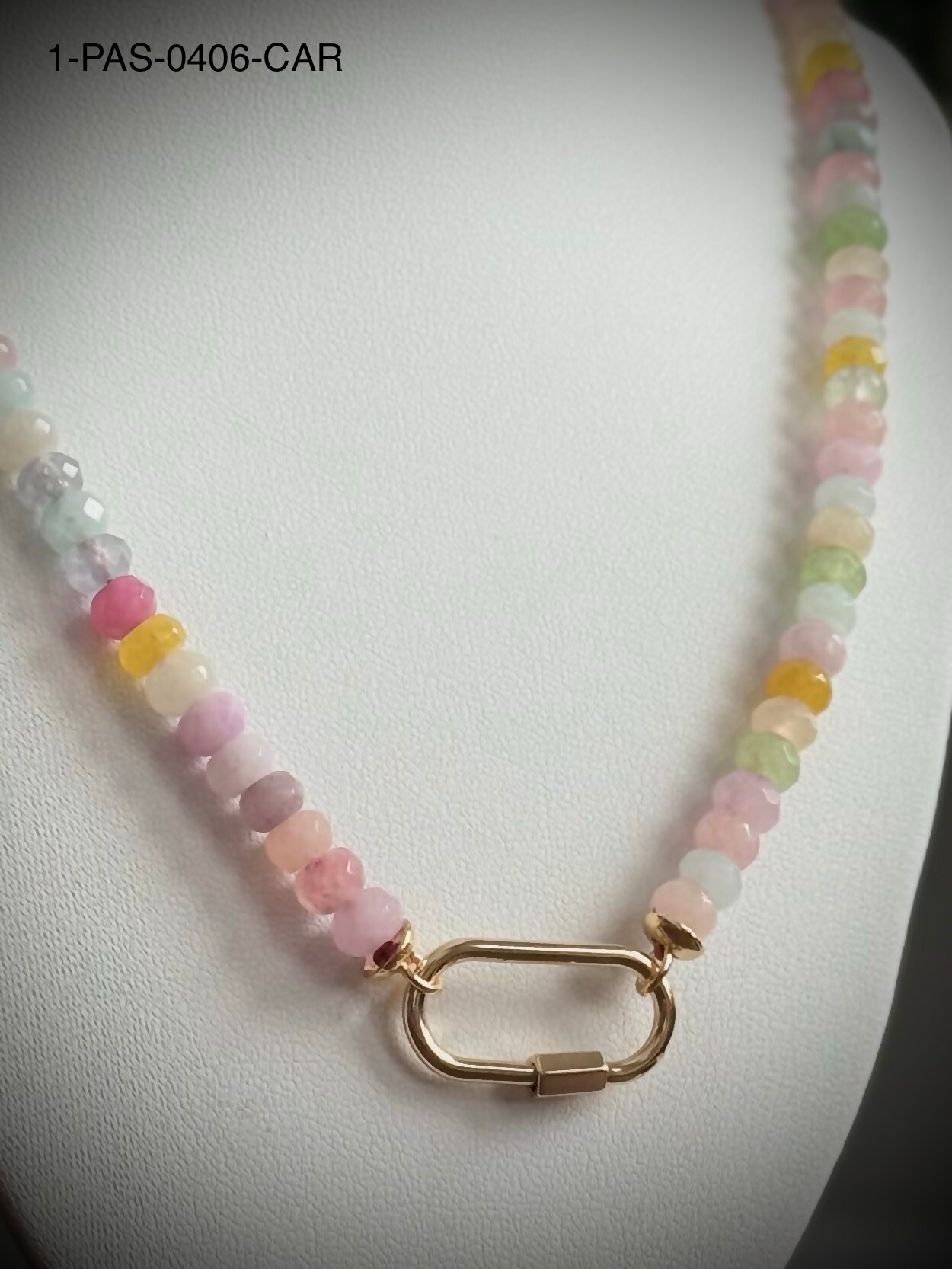 Jade 4x6mm Beaded Necklace with Gold Tone Carabiner Clasp