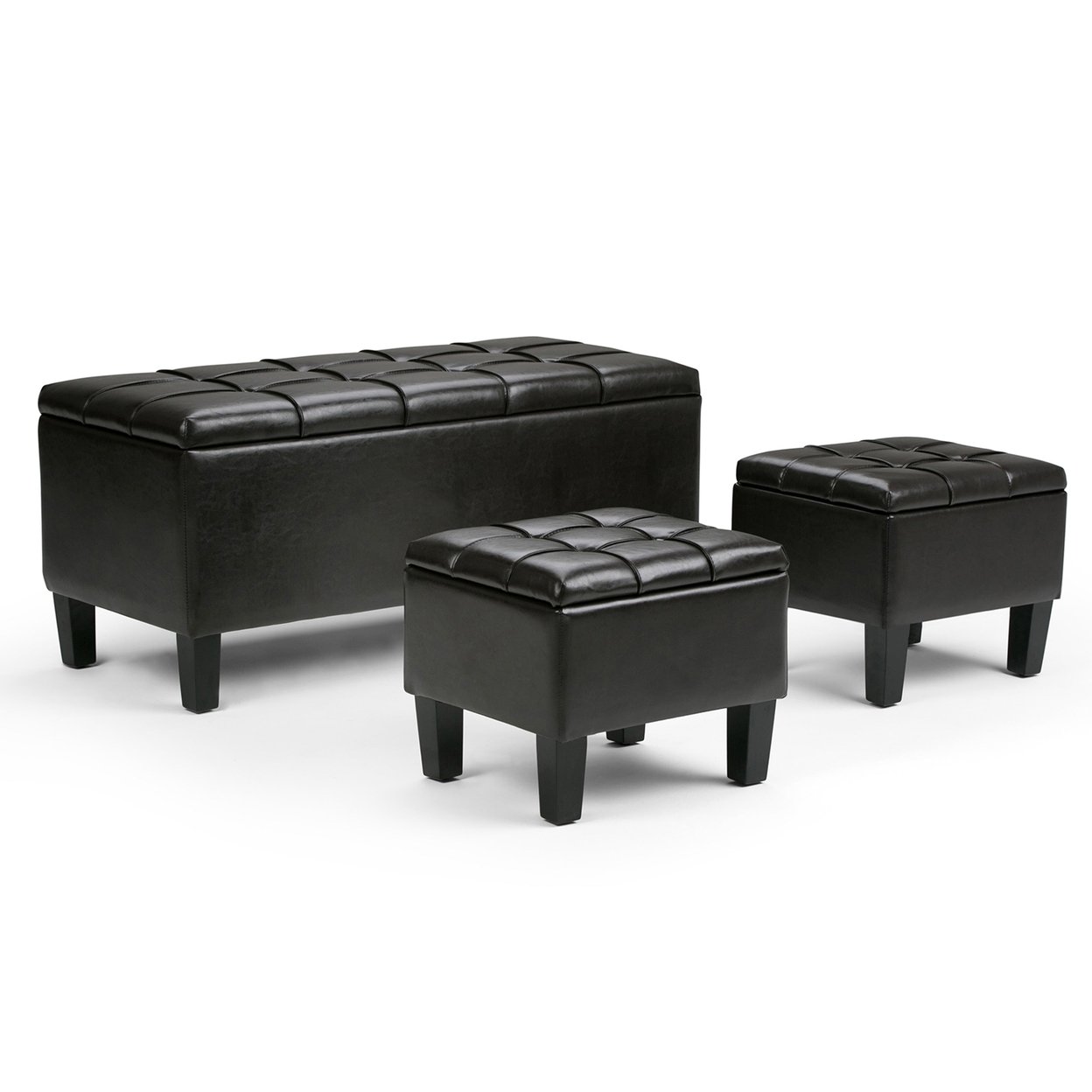 Simplihome Dover 44" Rectangle 3 Pc Lift Top Storage Ottoman Stool, Coffee Table