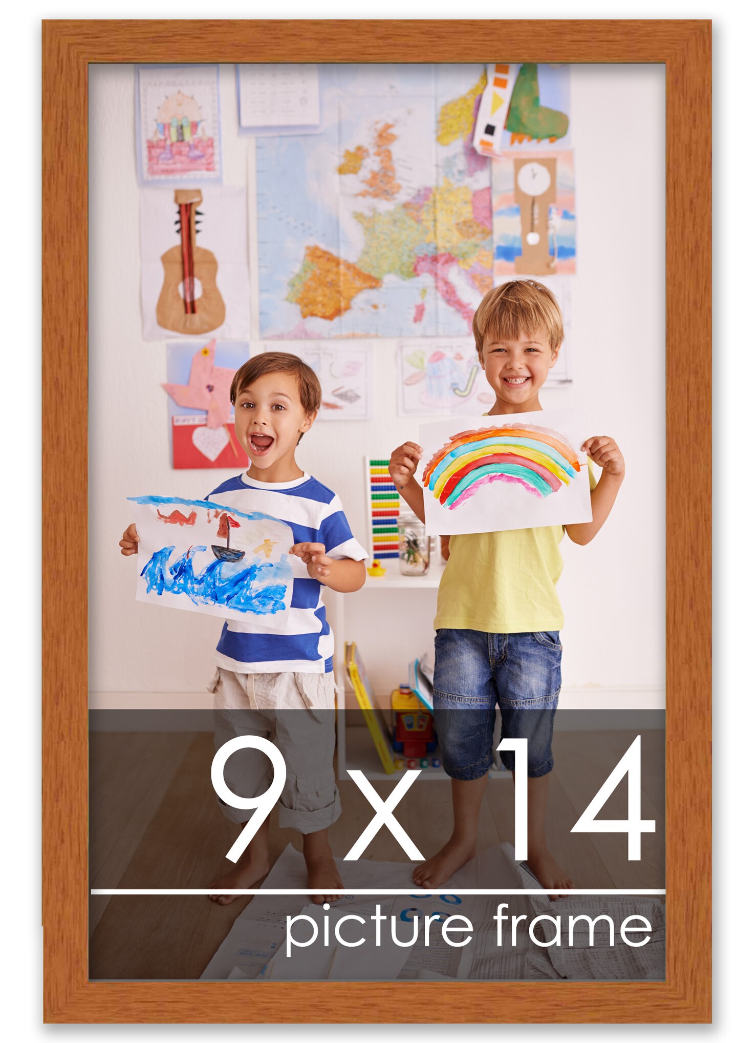Photo Size Slim Profile Brown Frame - UV Acrylic, Foam Board Backing, Hanging Hardware