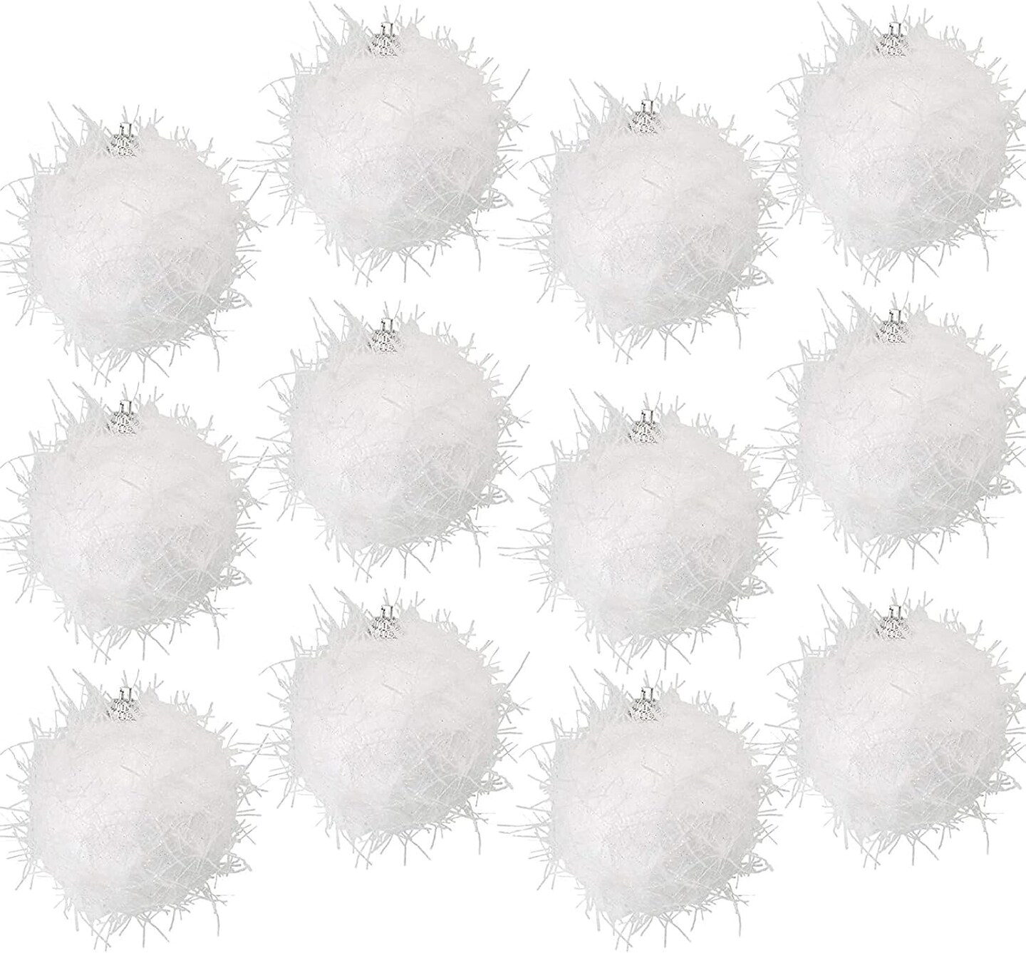 Christmas Tree Ornaments Large, White Sparkly Snow Glitter Balls (2.7 in, 12 Pack)