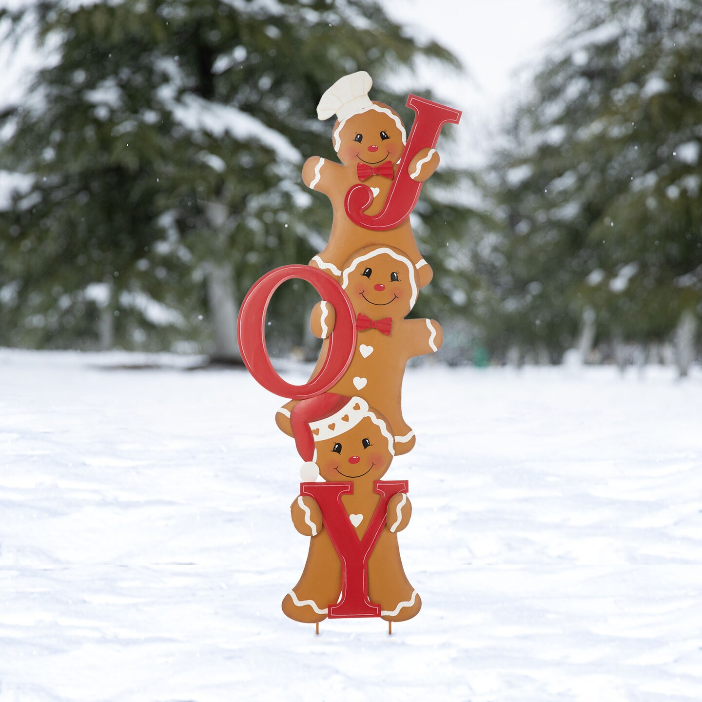 Set Of 3 Chrismas Metal JOY Gingerbread Man/Penguin/snowman Yard